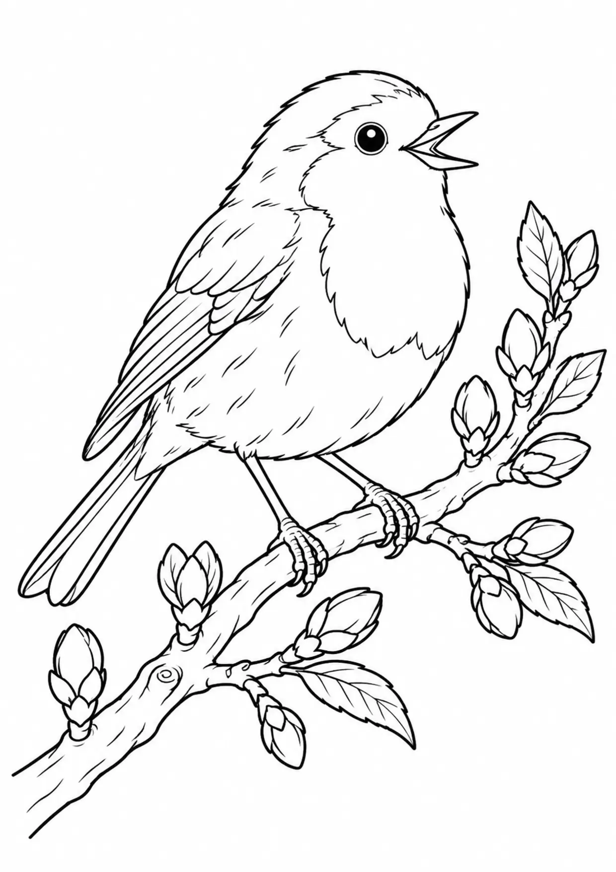 Coloriage rouge-gorge : rouge gorge à imprimer montrant rouge gorge, dessin noir et blanc