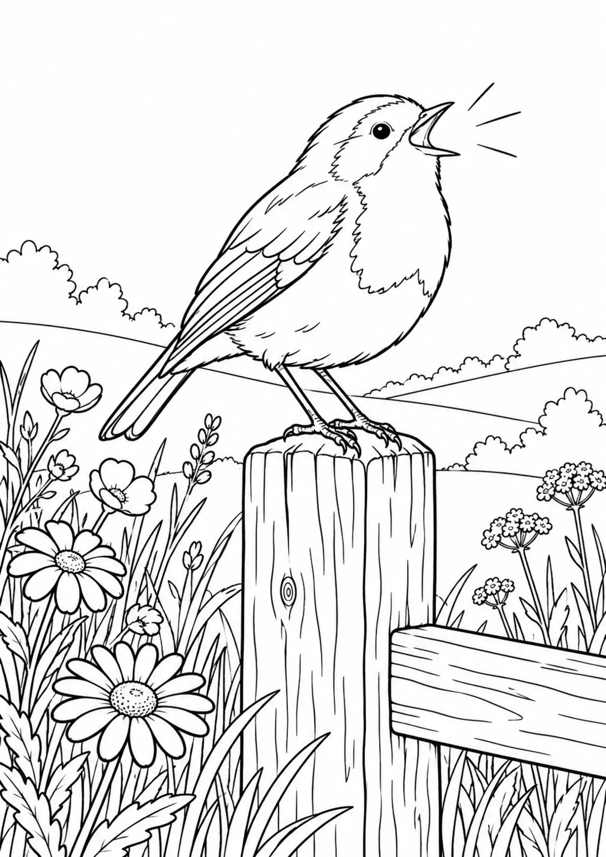 Coloriage rouge-gorge : rouge gorge à imprimer montrant rouge gorge, dessin noir et blanc