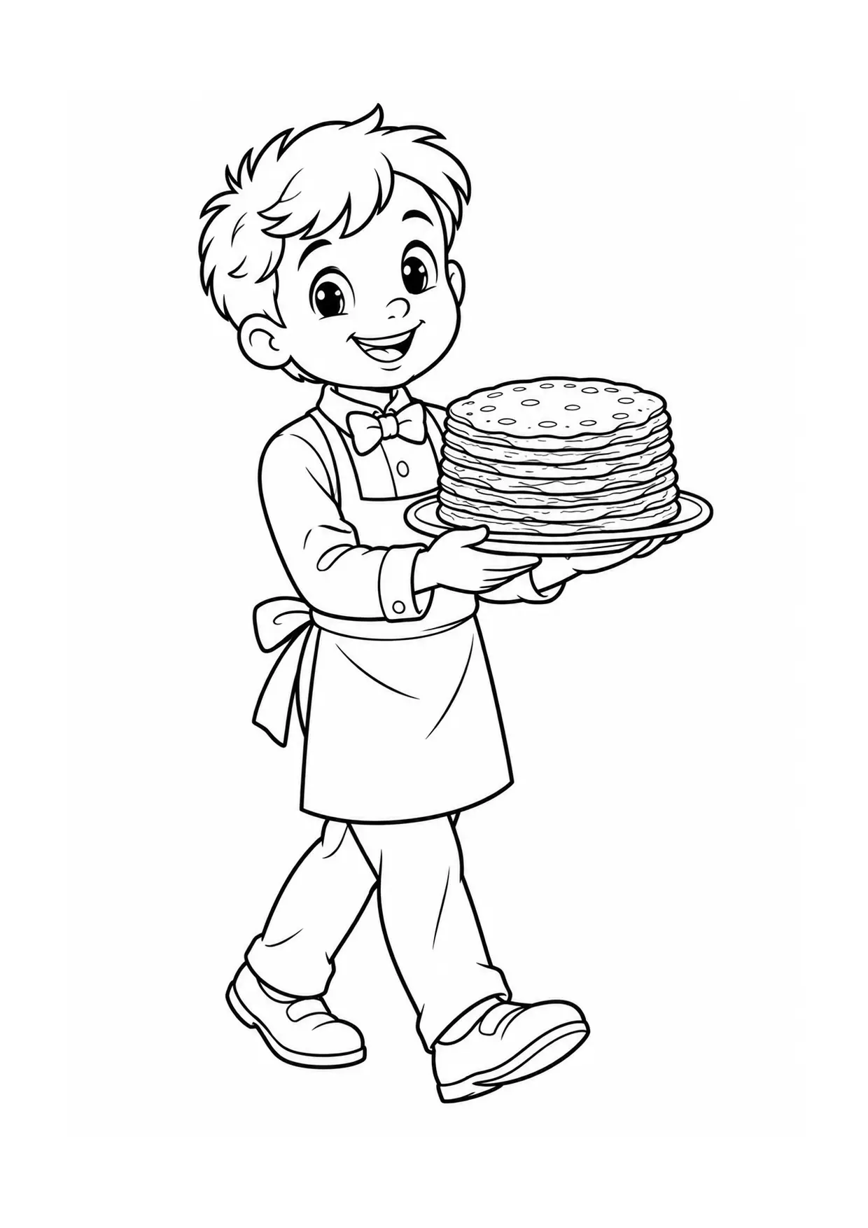Coloriage Crêpe : serveur à imprimer représentant serveur en dessin noir et blanc