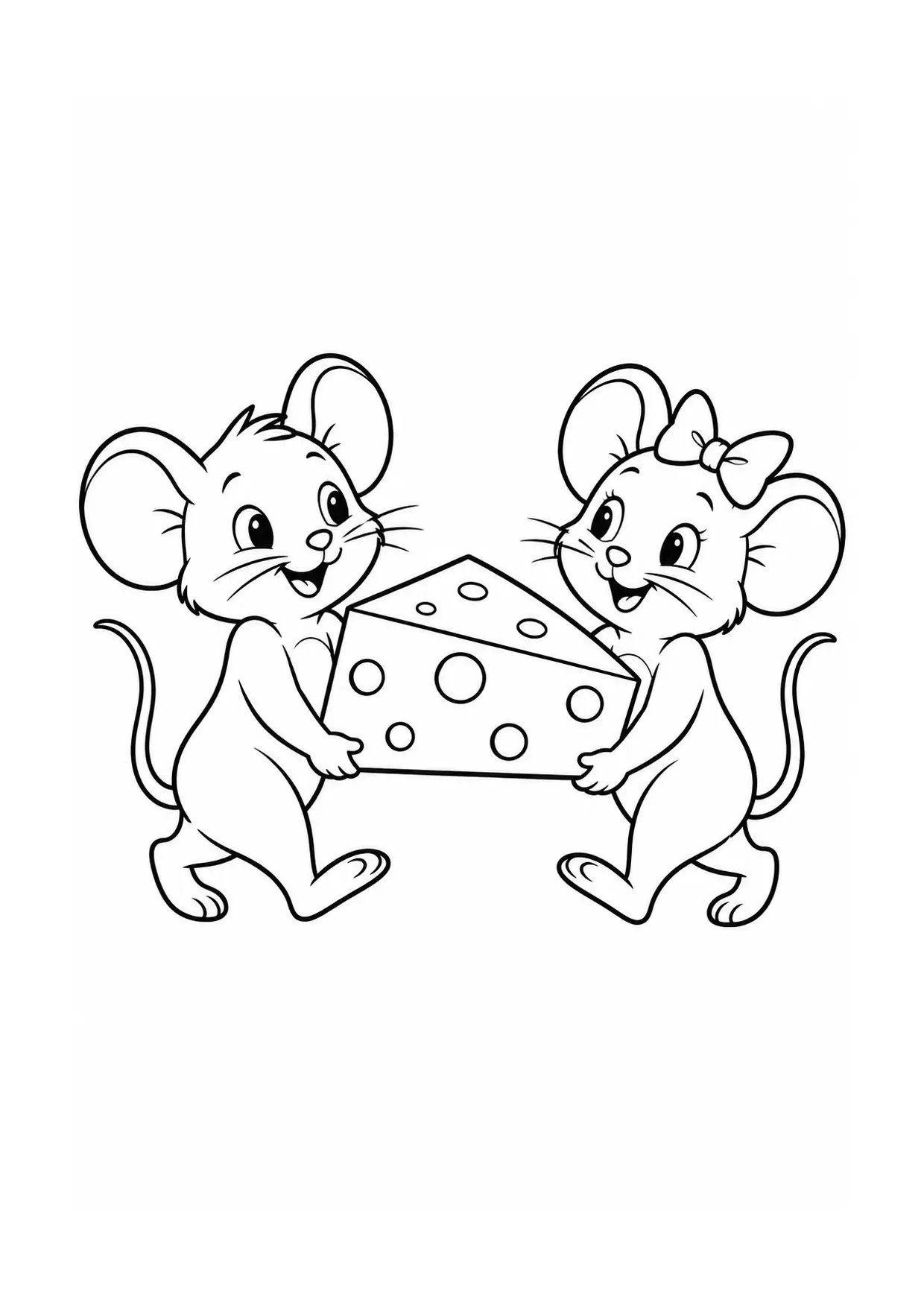 Coloriage Fromage : souris – modèle 08 à imprimer représentant souris en dessin noir et blanc