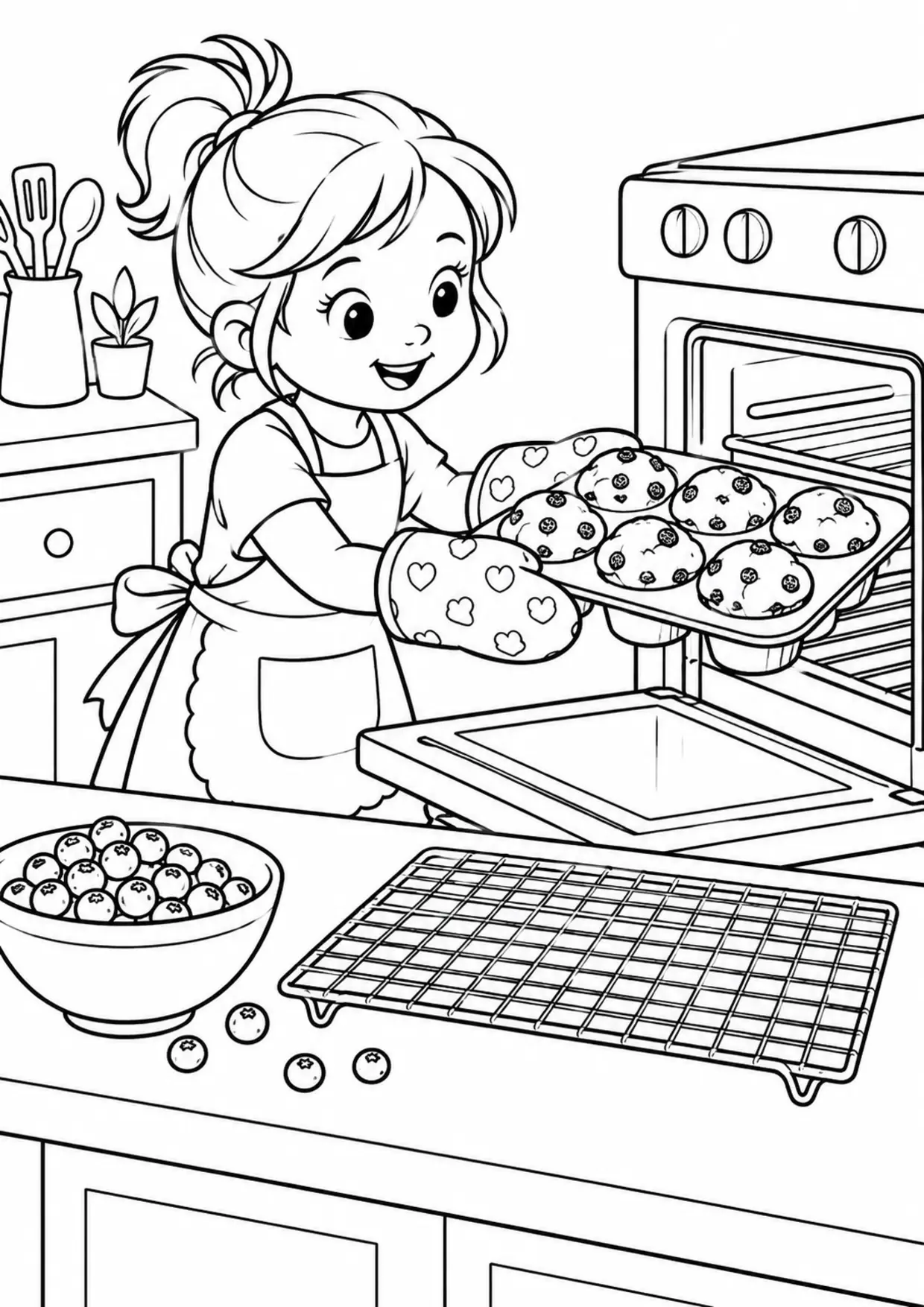 Coloriage Muffin : myrtilles – modèle 11 à imprimer représentant myrtilles en dessin noir et blanc
