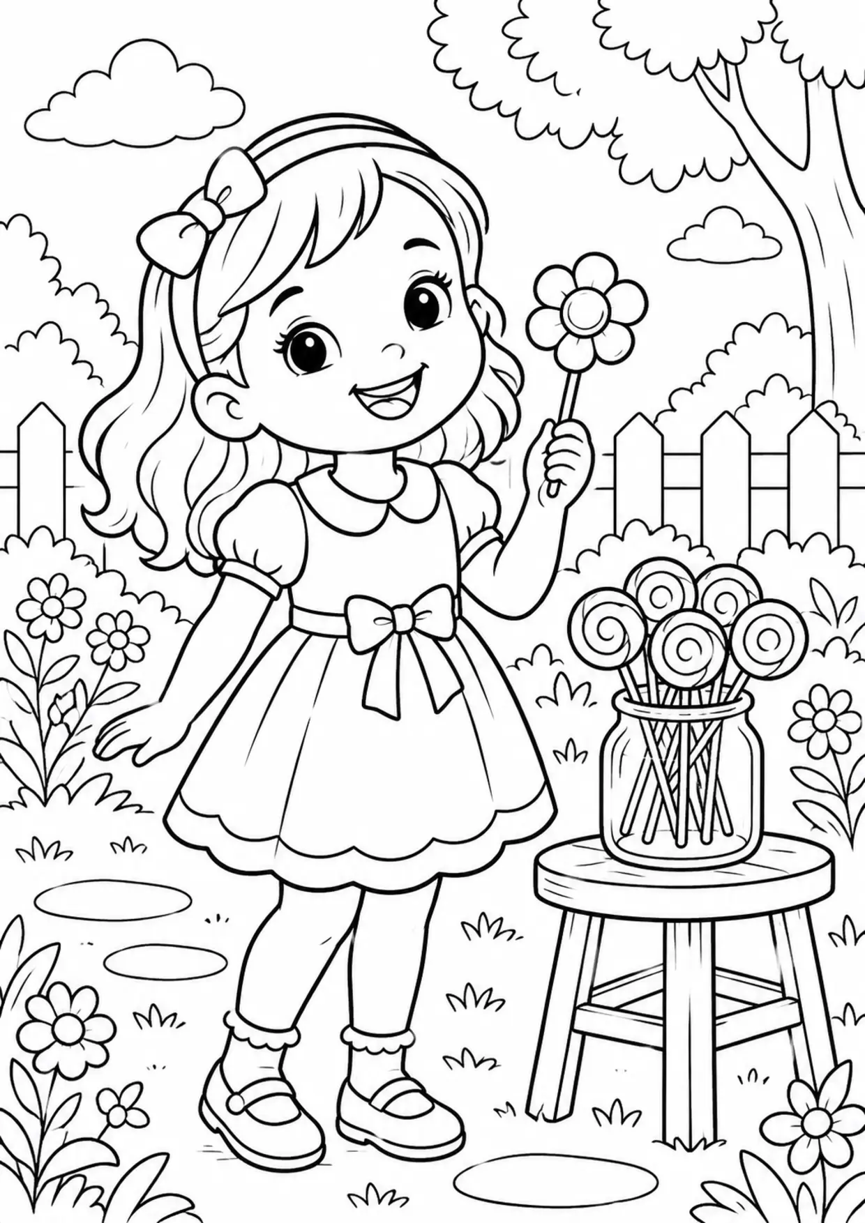 Coloriage Sucette : fleur à imprimer représentant fleur en dessin noir et blanc