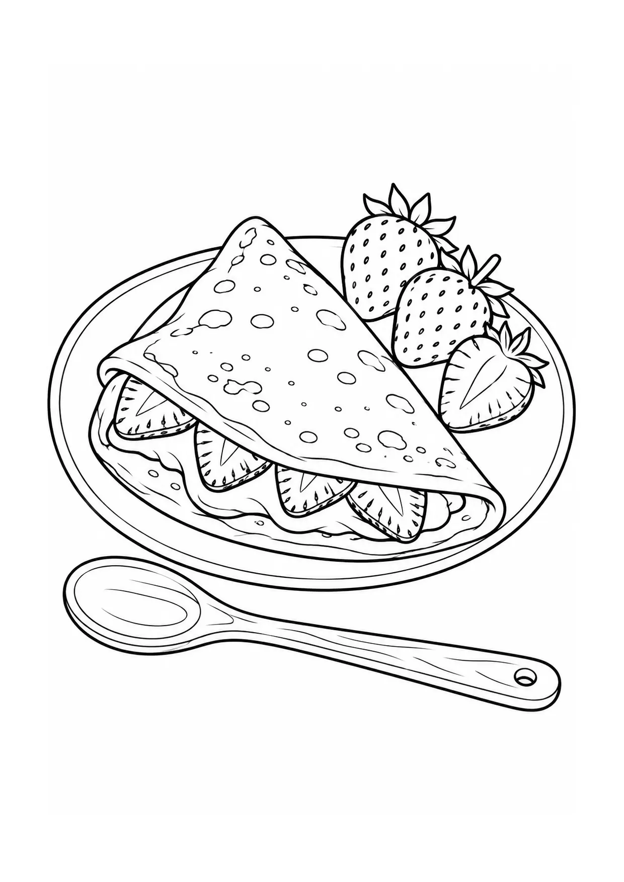 Coloriage Crêpe : fraises cuillere