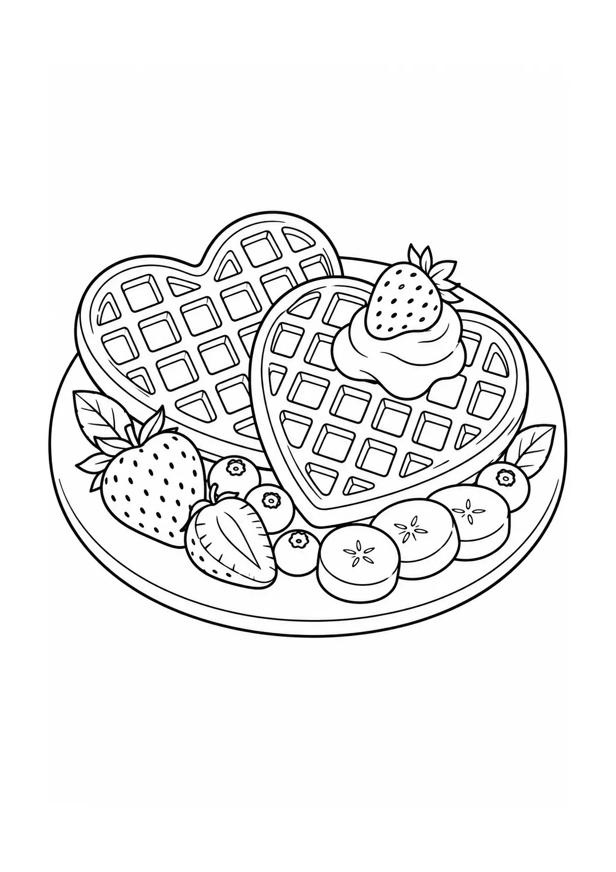 Coloriage Gaufre : gaufres cœur fruits