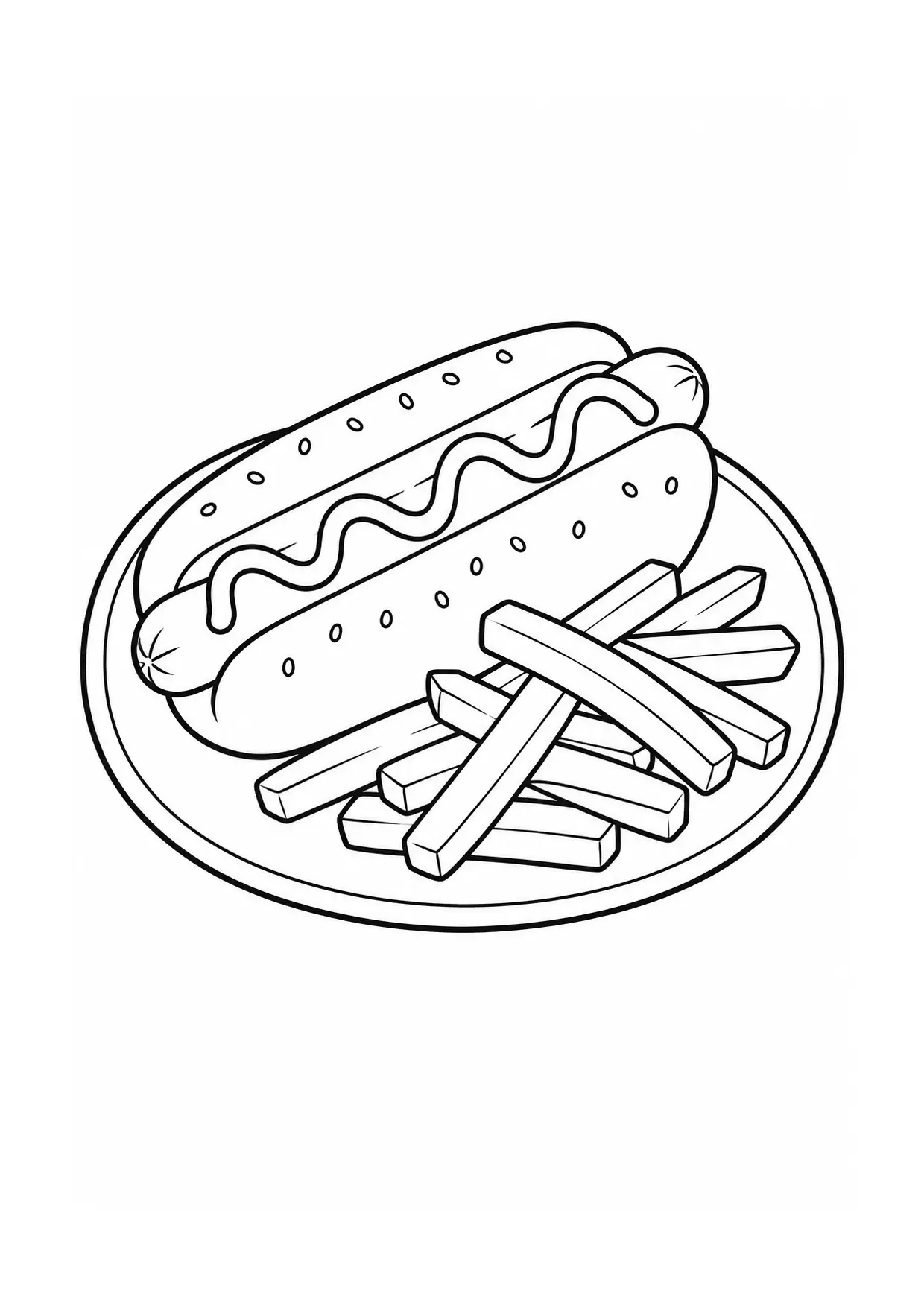 Coloriage Hot-dog : frites à imprimer représentant frites en dessin noir et blanc
