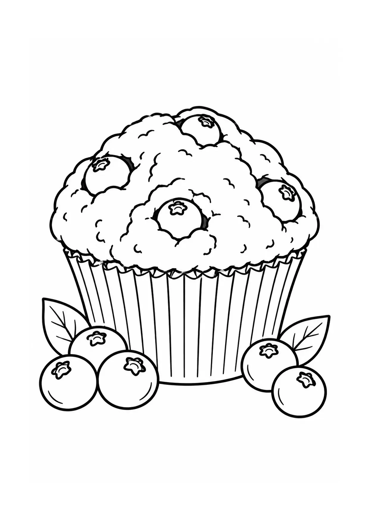 Coloriage Muffin : myrtilles – modèle 12 à imprimer représentant myrtilles en dessin noir et blanc