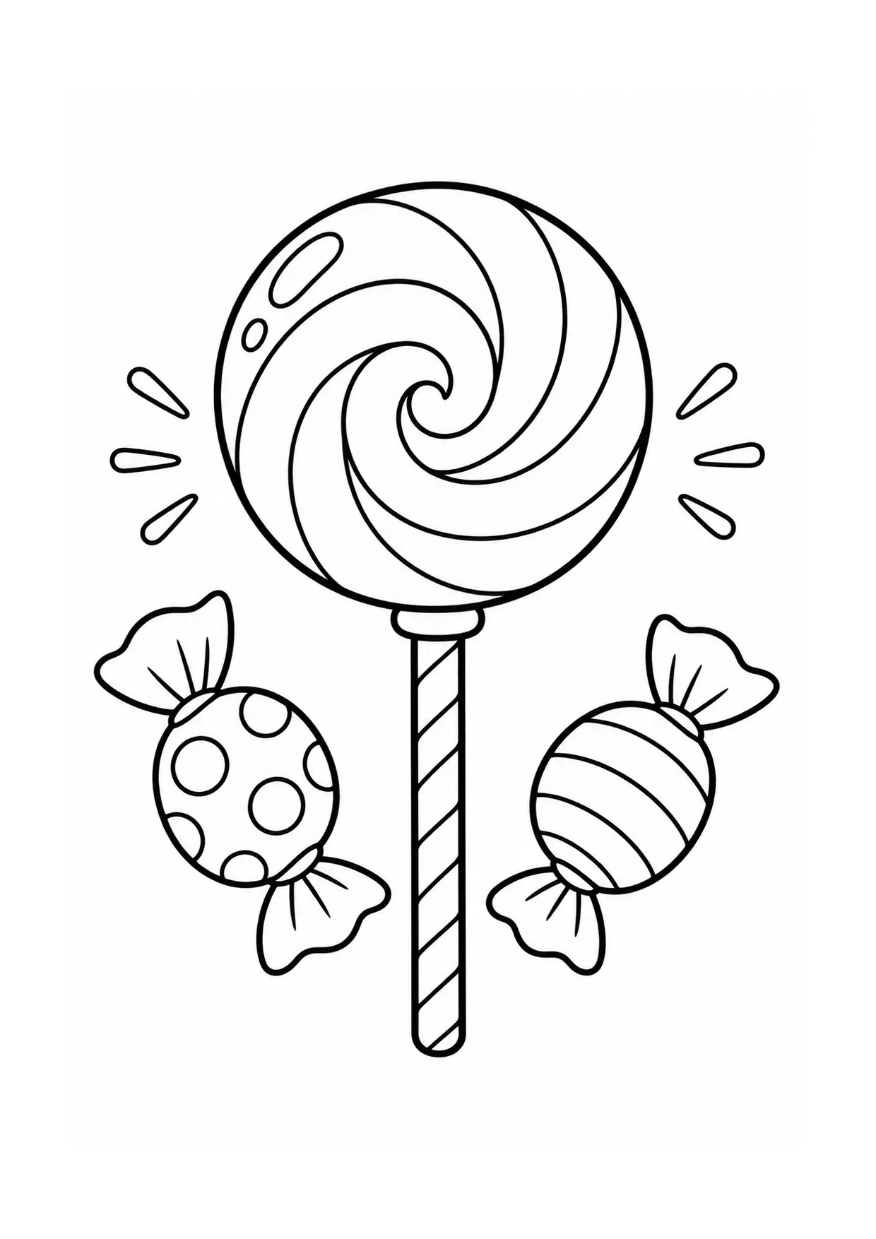 Coloriage Sucette : bonbons à imprimer représentant bonbons en dessin noir et blanc