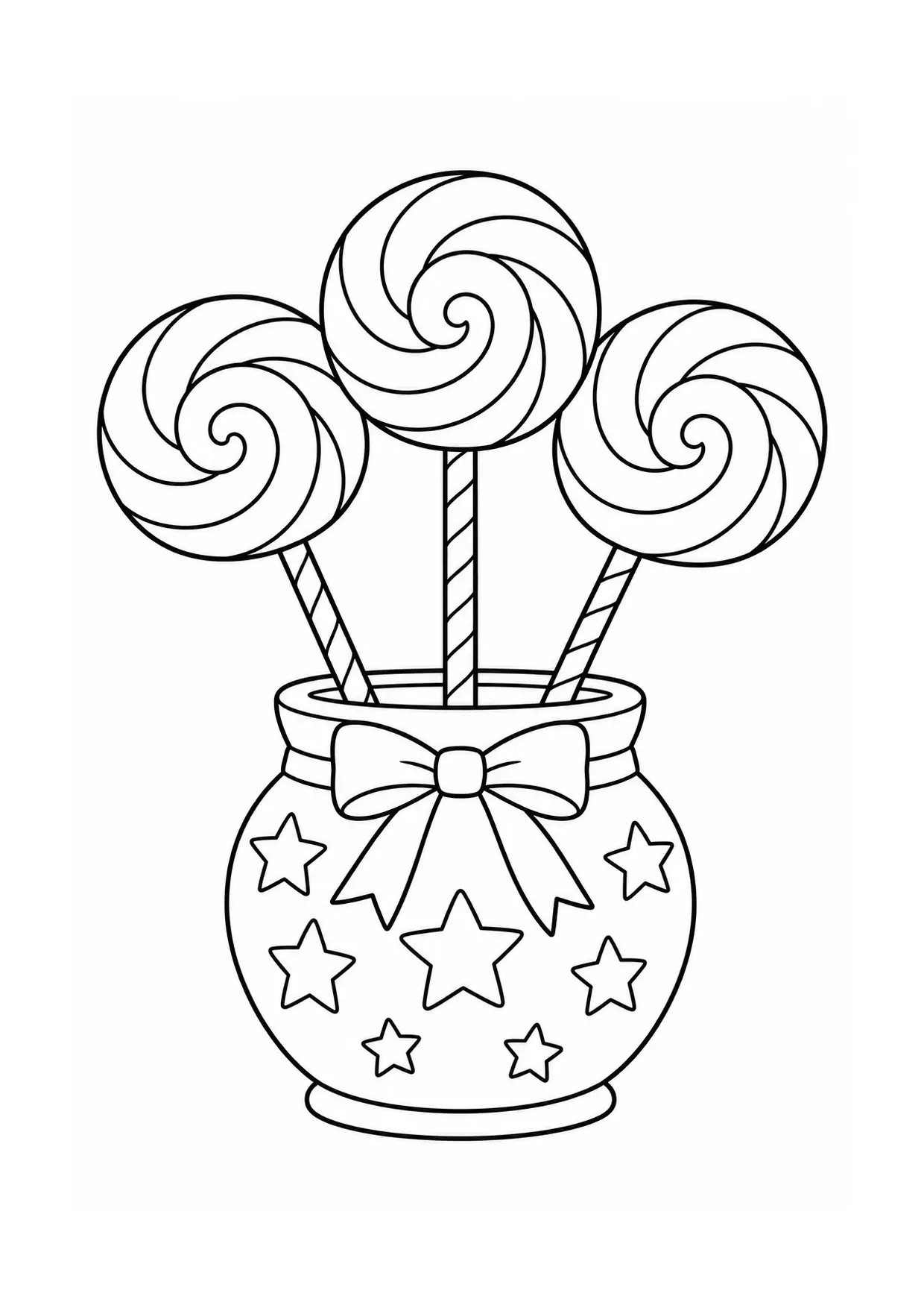 Coloriage Sucette : sucettes pot etoiles à imprimer représentant sucettes pot etoiles en dessin noir et blanc