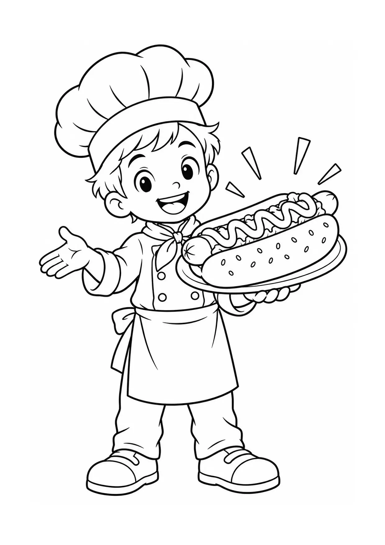 Coloriage Hot-dog : enfant à imprimer représentant enfant en dessin noir et blanc