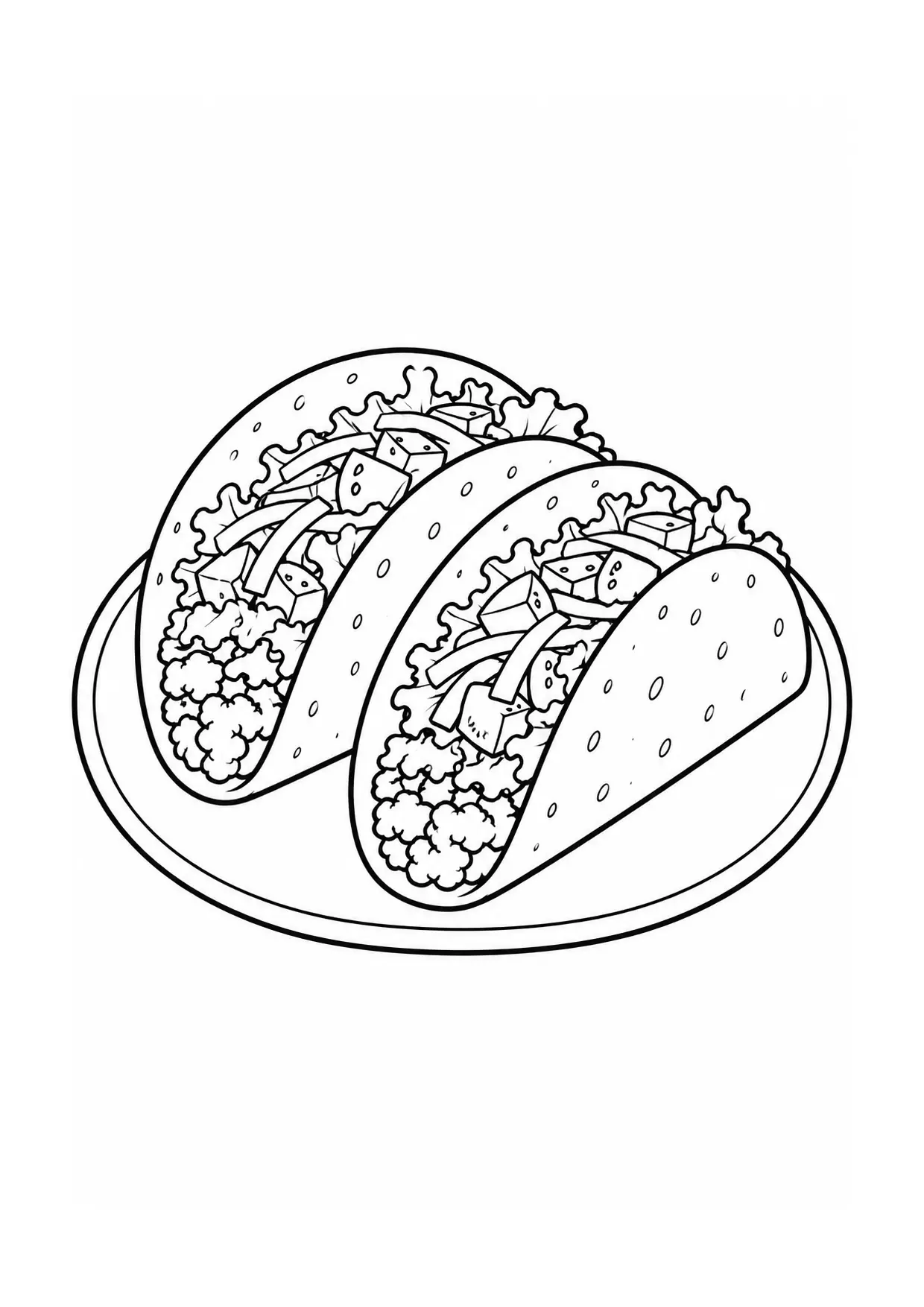Coloriage Tacos : assiette – modèle 13 à imprimer représentant assiette en dessin noir et blanc