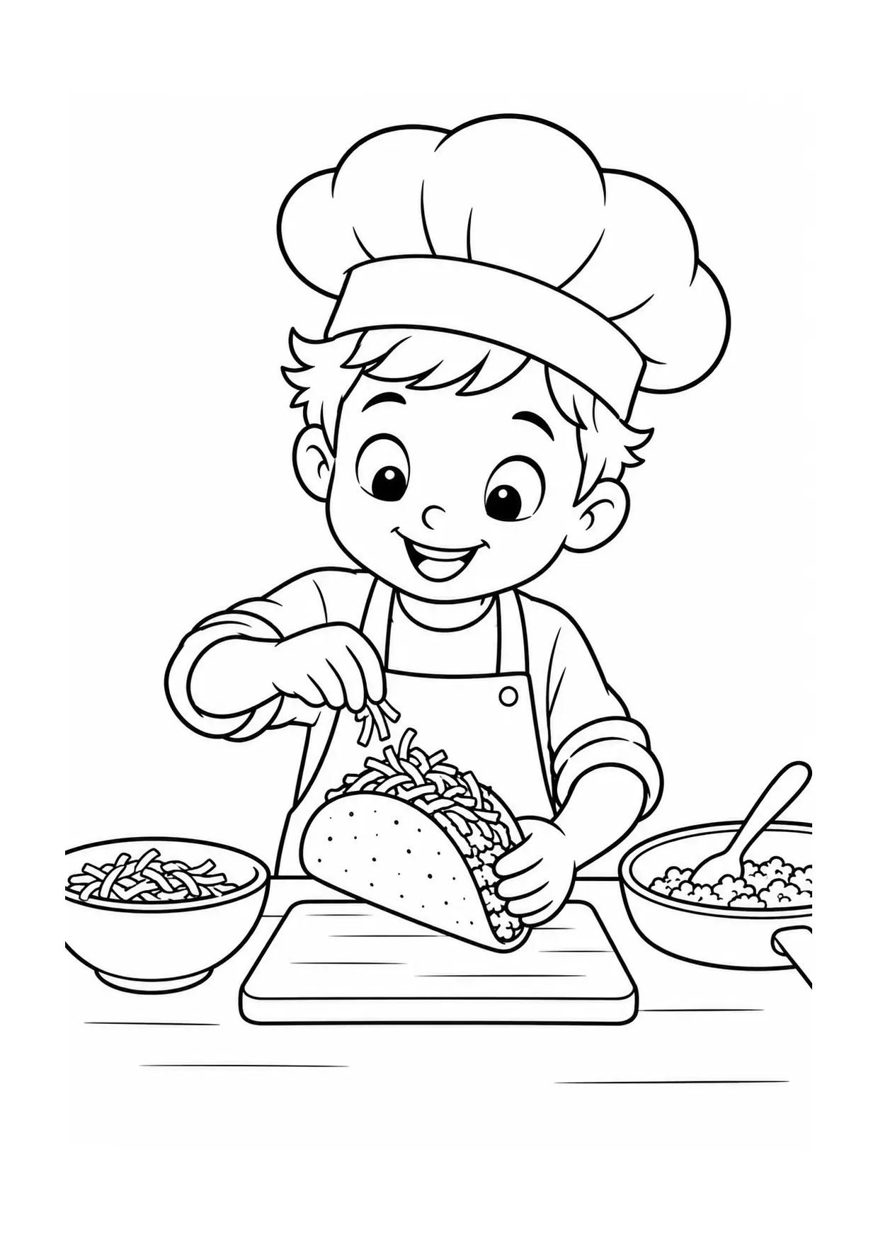 Coloriage Tacos : enfant à imprimer représentant enfant en dessin noir et blanc