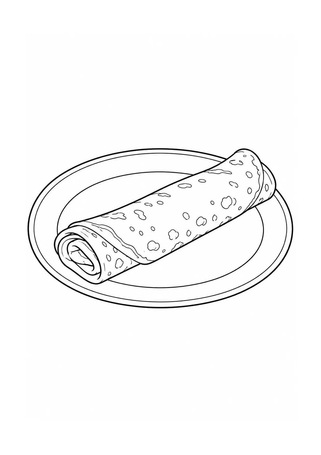 Coloriage Crêpe : roulée à imprimer représentant roulée en dessin noir et blanc