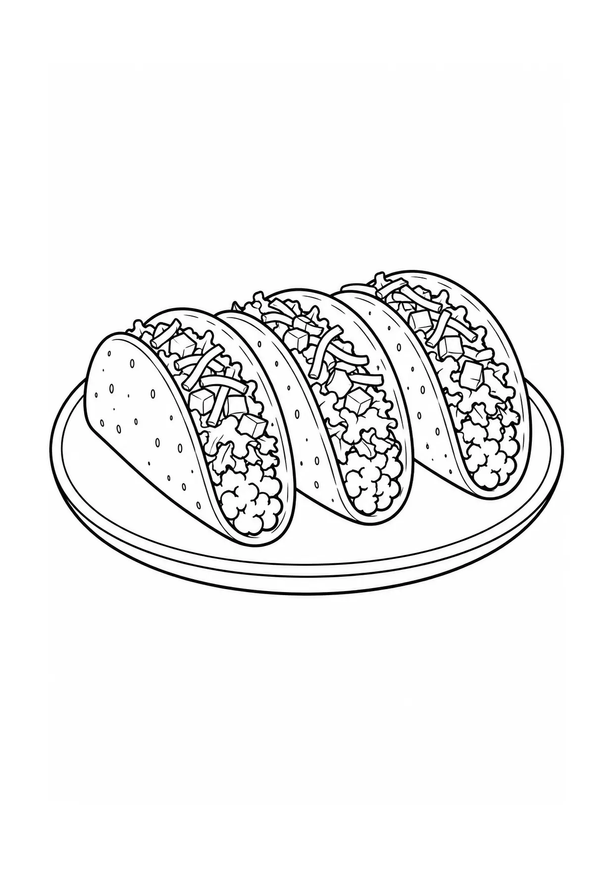 Coloriage Tacos : trio à imprimer représentant trio en dessin noir et blanc