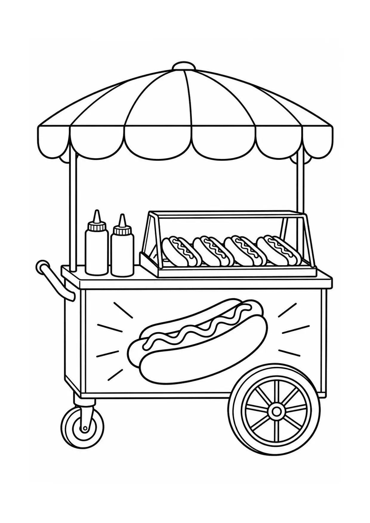 Coloriage Hot-dog : chariot – modèle 17 à imprimer représentant chariot en dessin noir et blanc
