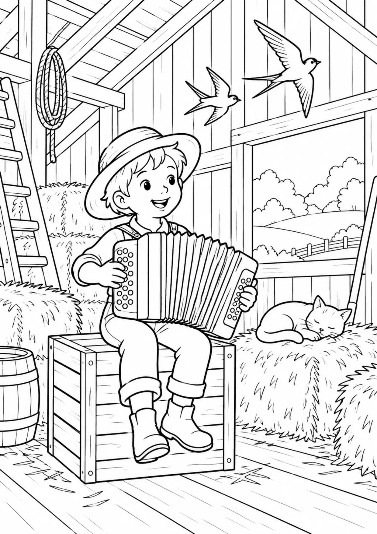 Coloriage accordéon : grange
