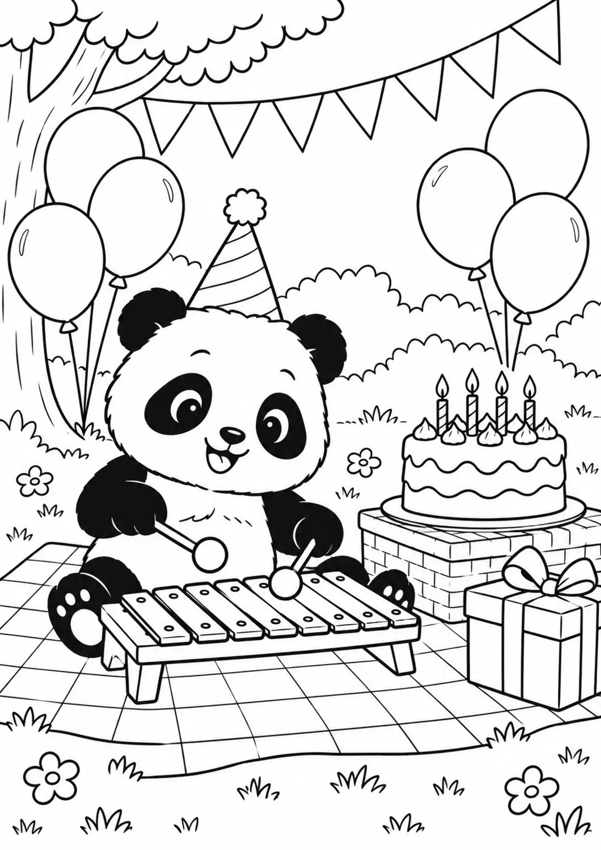 Coloriage xylophone : panda pique nique