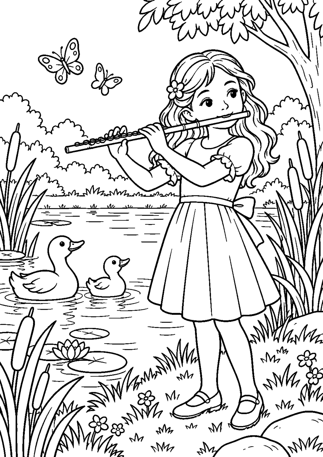 Coloriage flûte : 005 à imprimer montrant 005, dessin noir et blanc