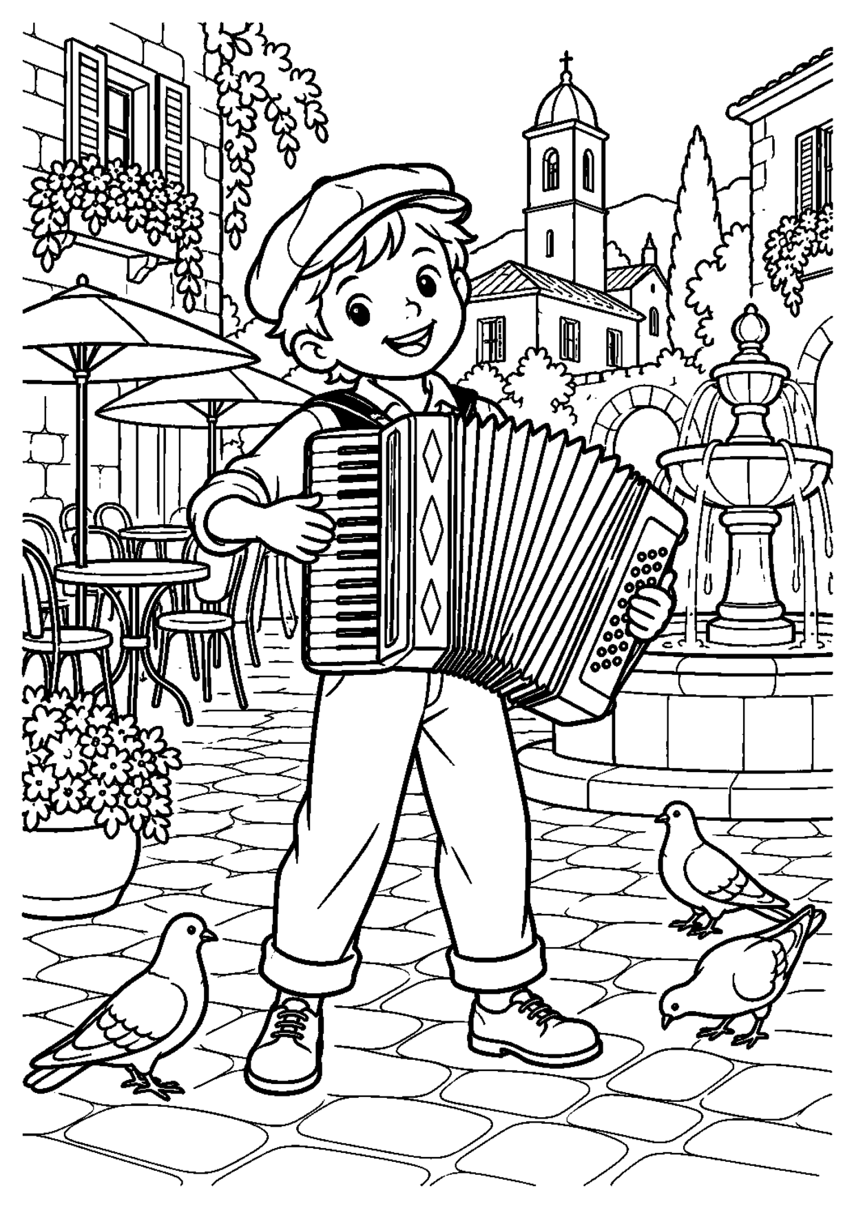 Coloriage accordéon : 012 à imprimer montrant 012, dessin noir et blanc