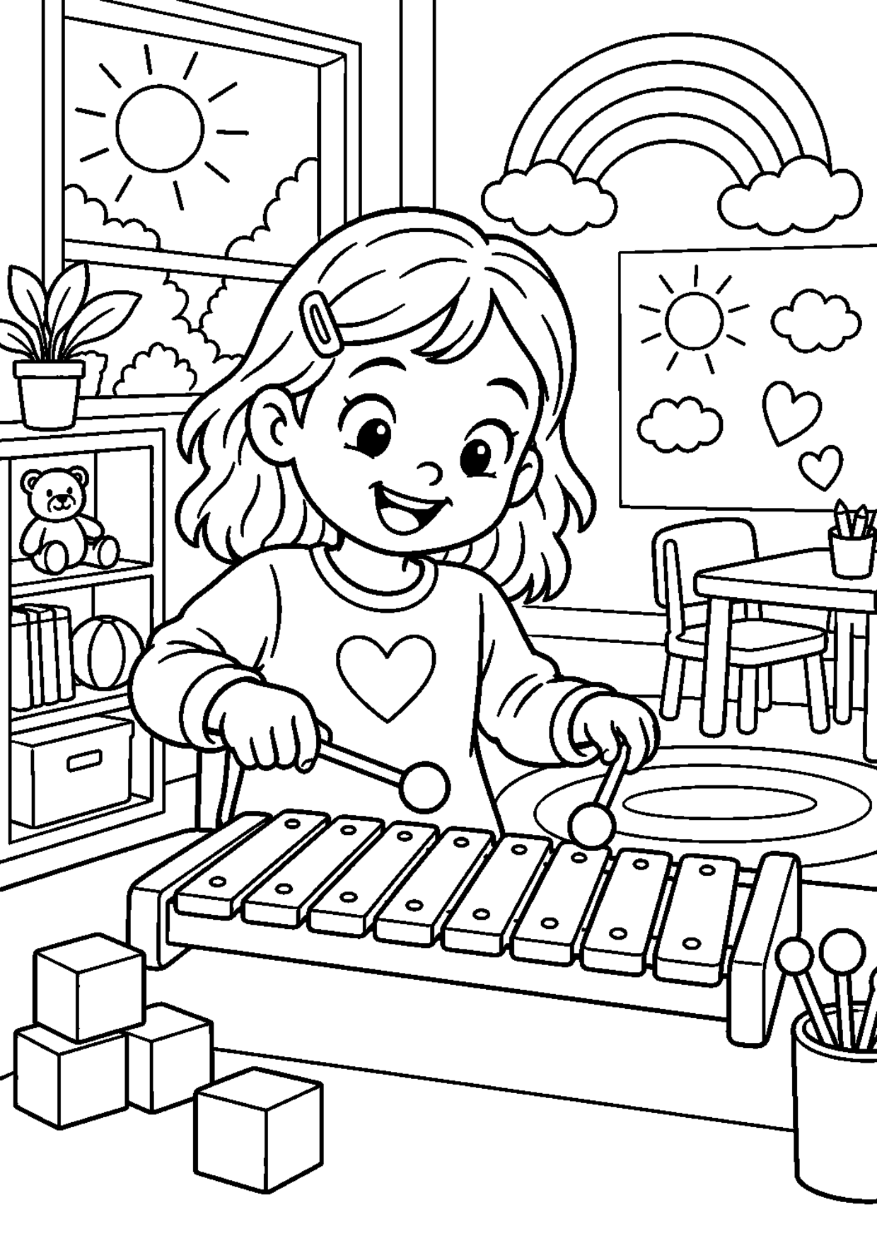 Coloriage xylophone : 018 à imprimer montrant 018, dessin noir et blanc