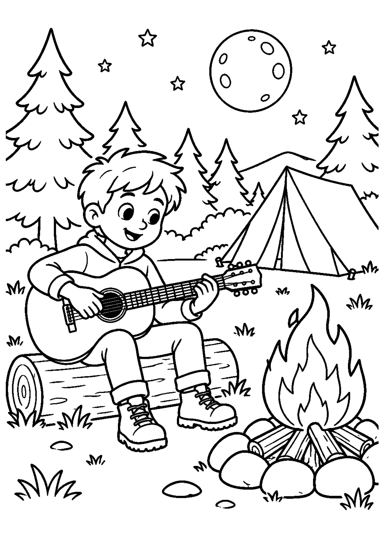 Coloriage guitare : 001 camping