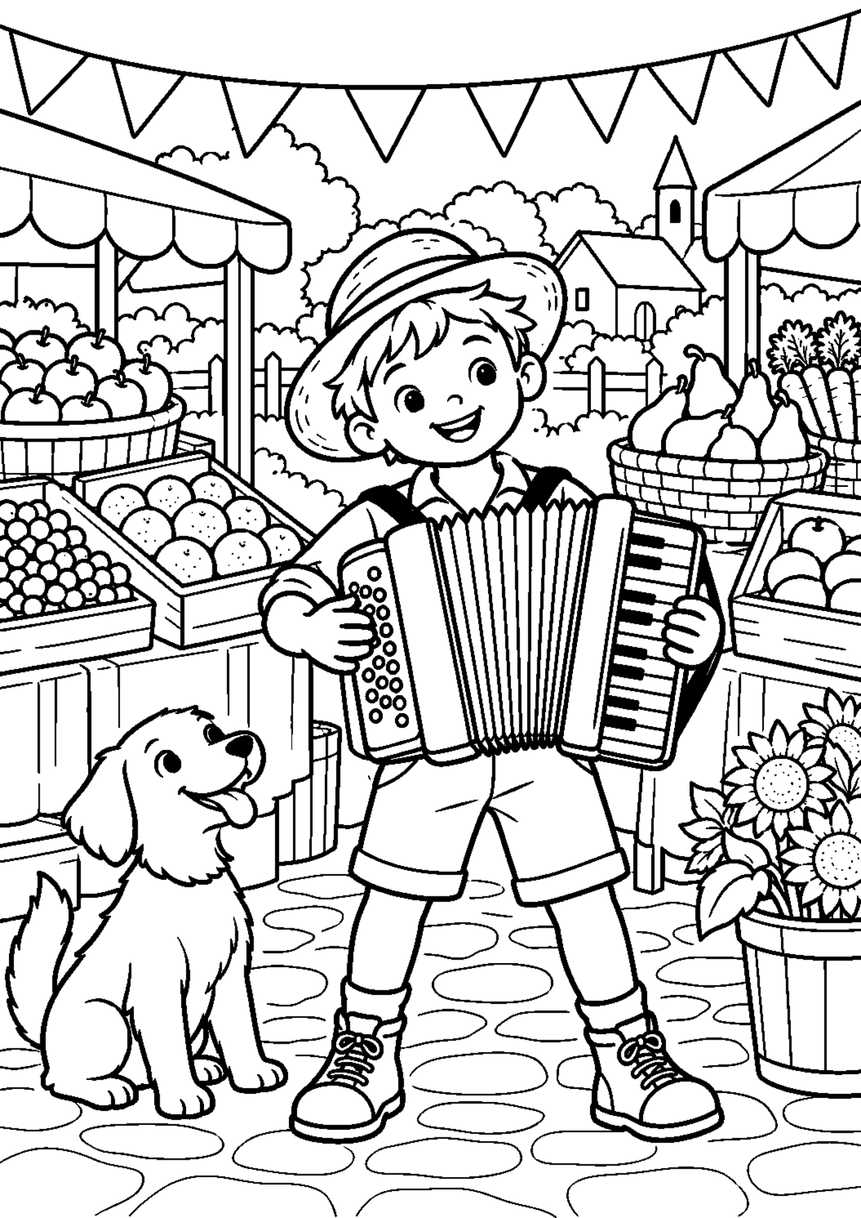 Coloriage accordéon : 010 marche à imprimer montrant 010 marche, dessin noir et blanc