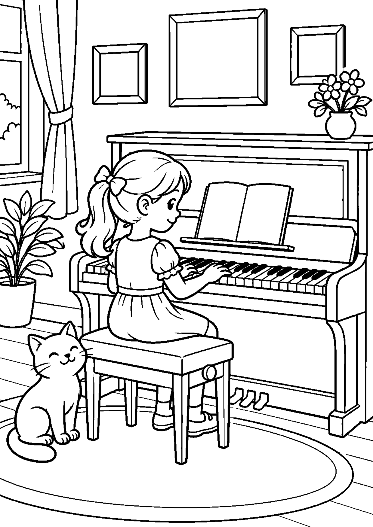 Coloriage piano : 014 chat