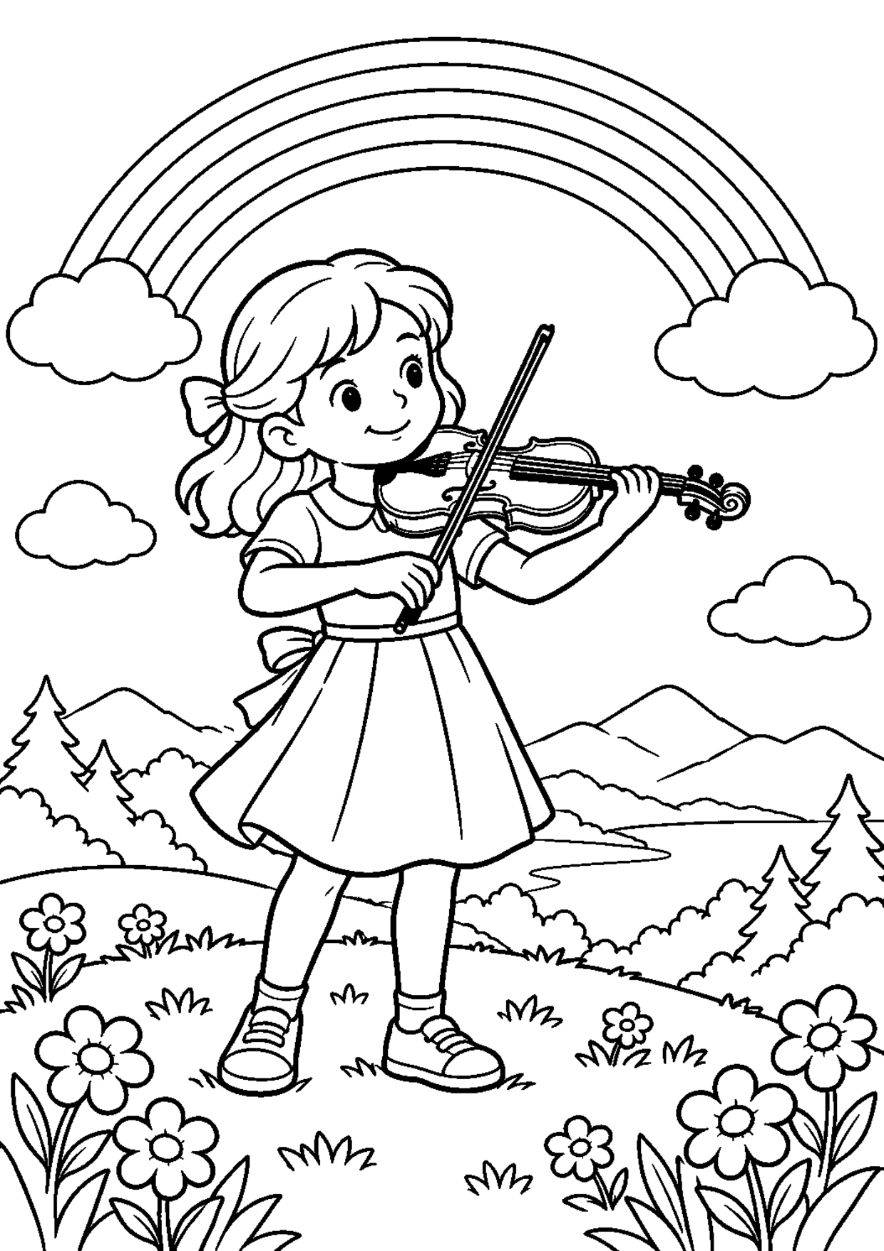 Coloriage violon : 005 colline à imprimer montrant 005 colline, dessin noir et blanc