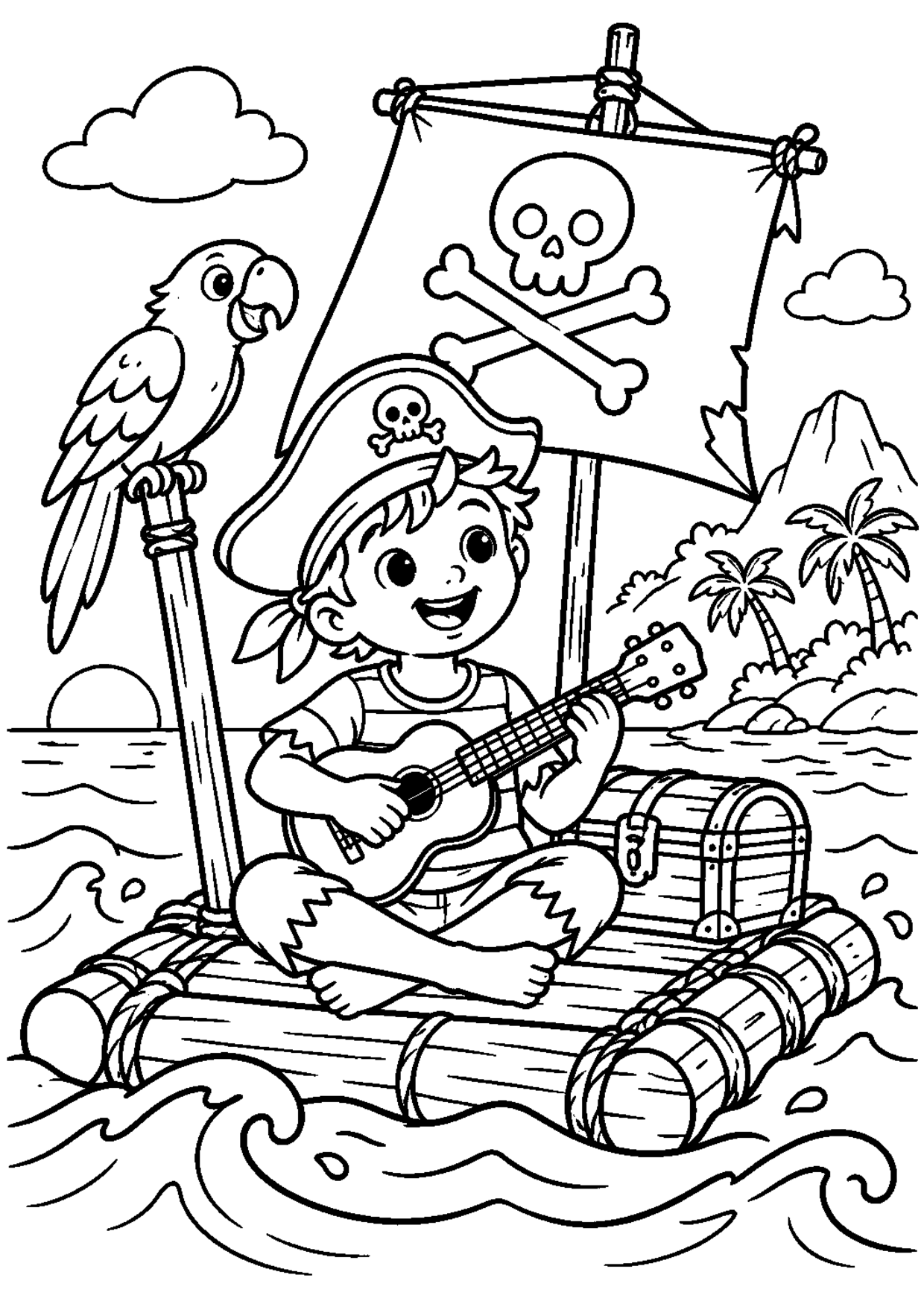 Coloriage ukulélé : 009 radeau