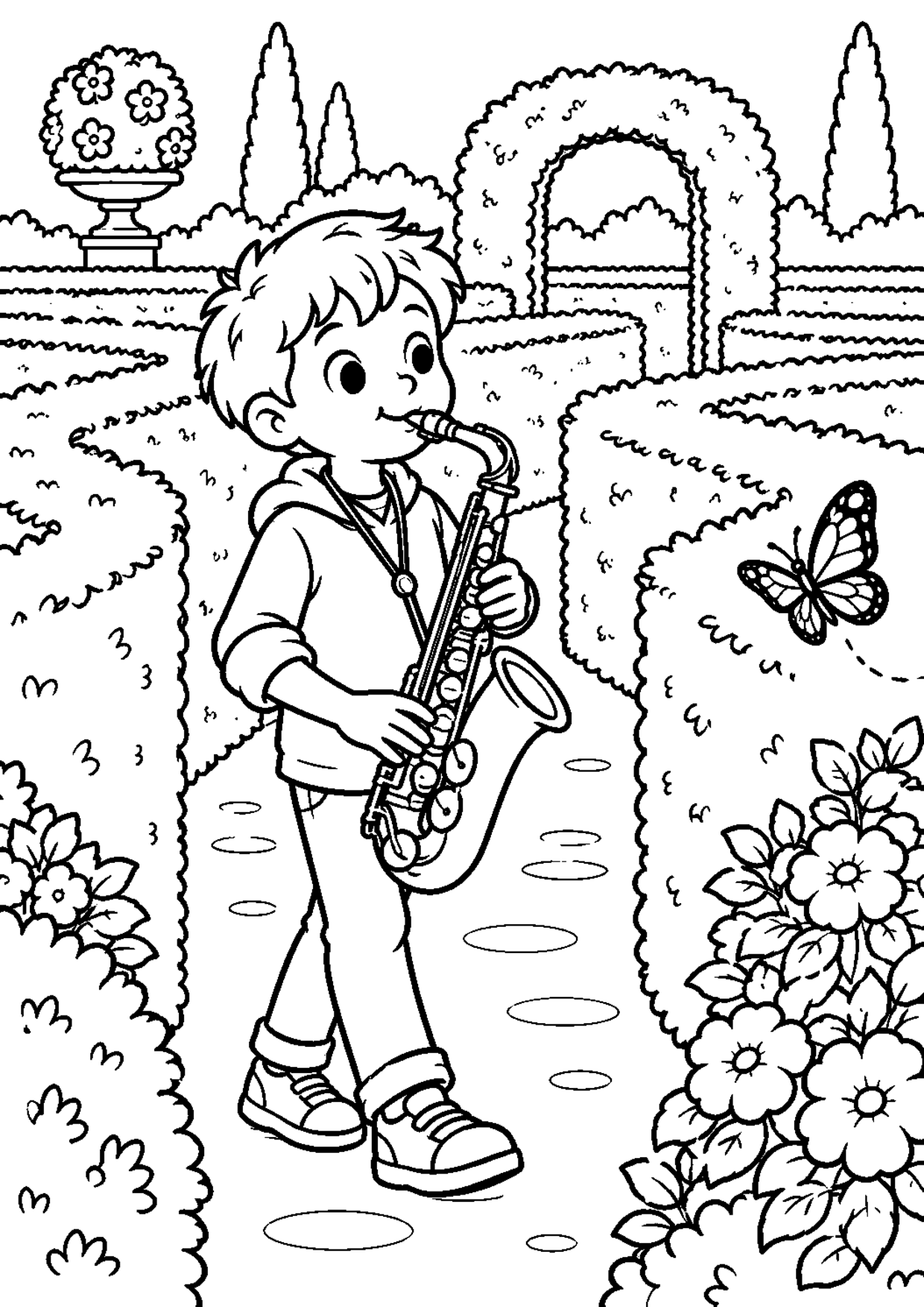 Coloriage saxophone : 011 labyrinthe à imprimer montrant 011 labyrinthe, dessin noir et blanc