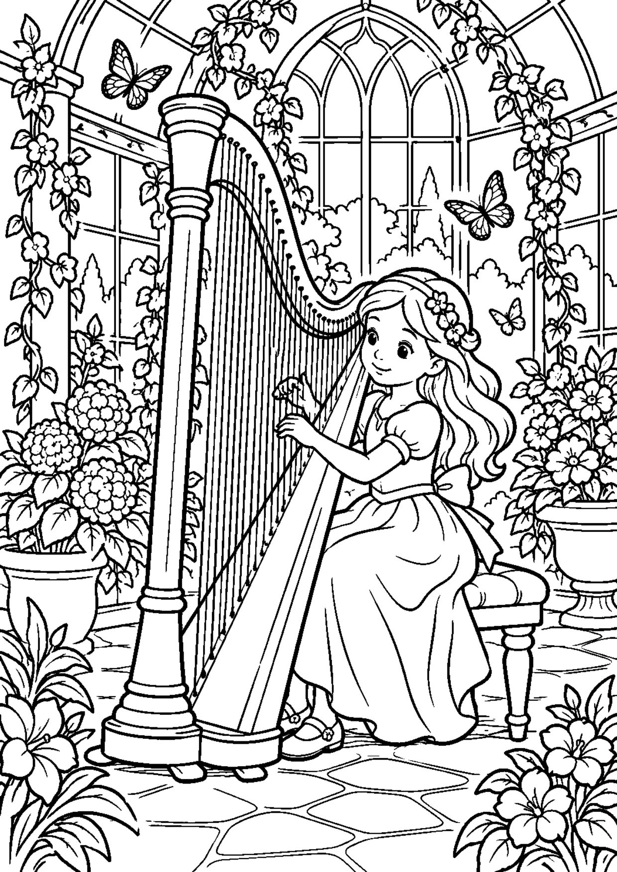 Coloriage harpe : 015 serre à imprimer montrant 015 serre, dessin noir et blanc