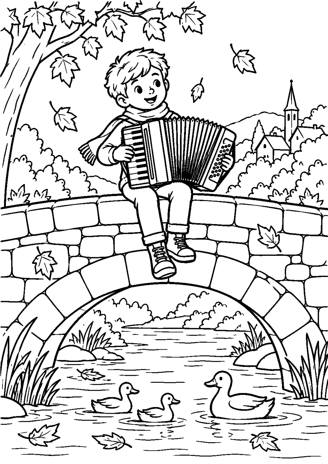 Coloriage accordéon : 016 pont à imprimer montrant 016 pont, dessin noir et blanc