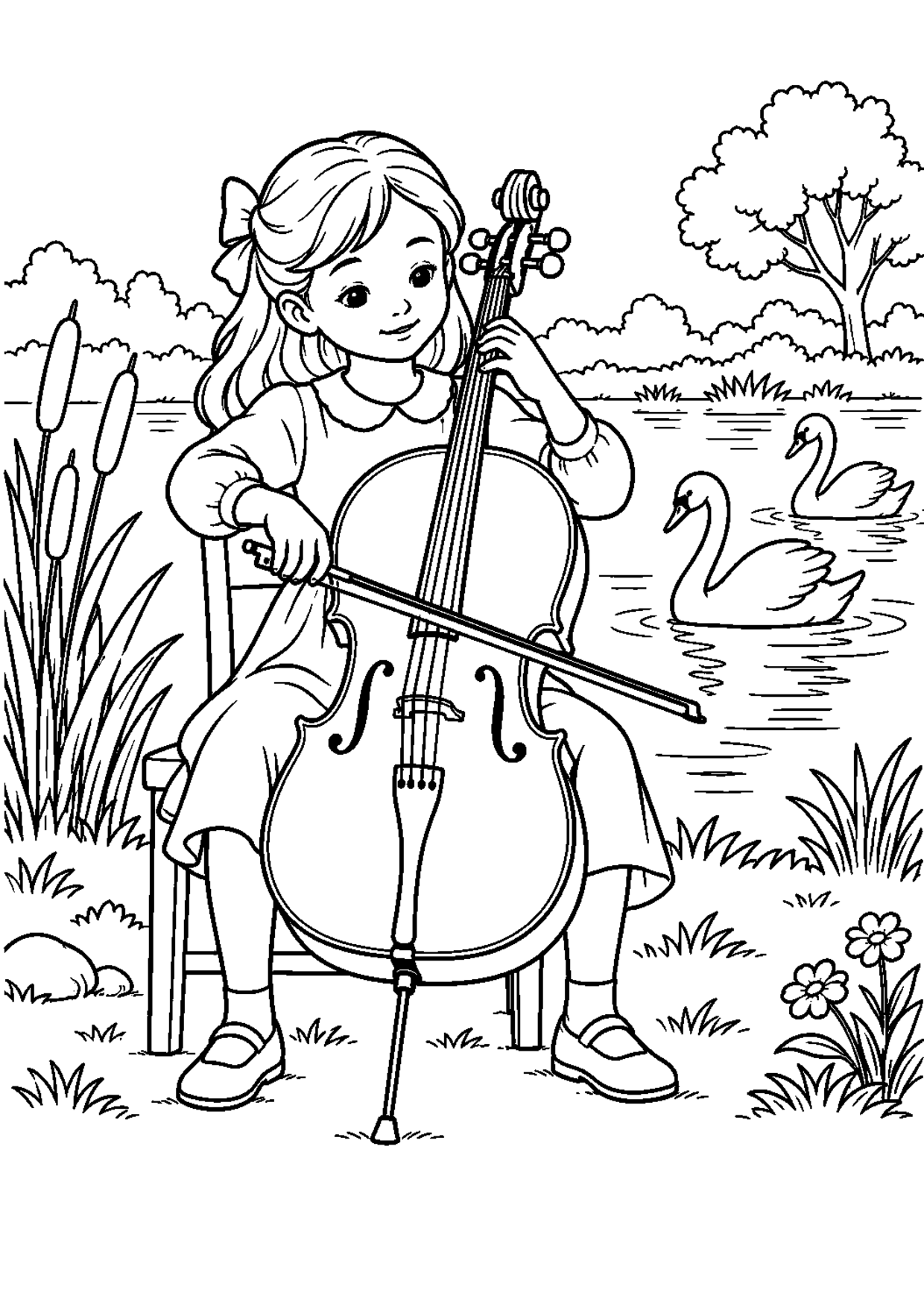 Coloriage violoncelle : 020 etang