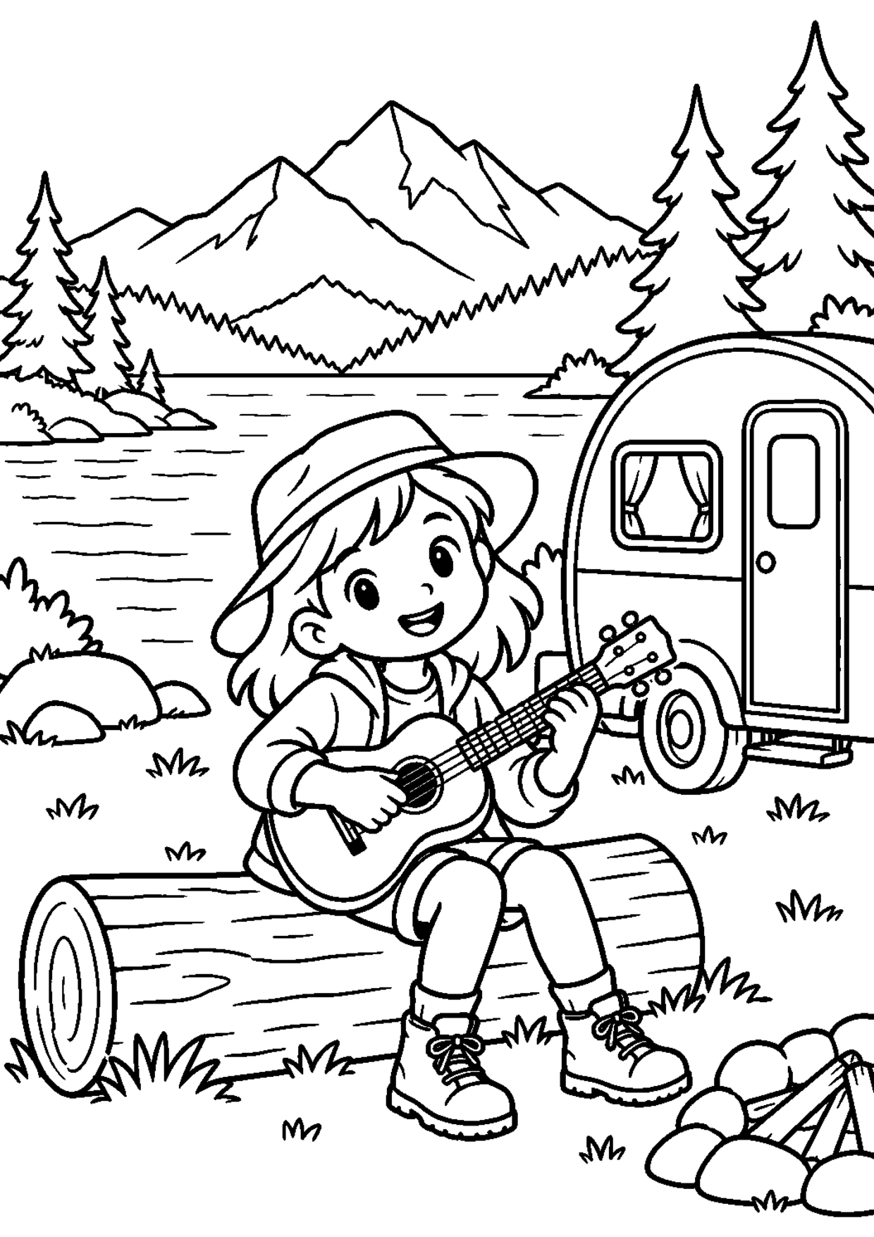 Coloriage ukulélé : 009 camping car