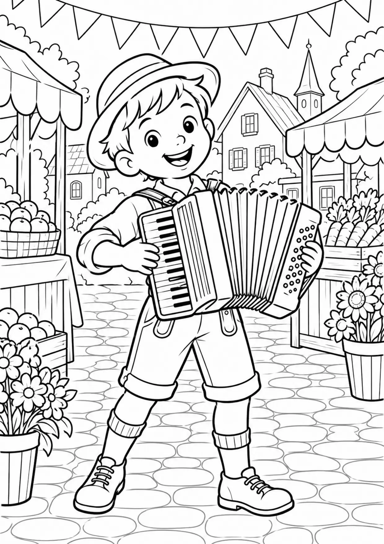 Coloriage accordéon : new à imprimer montrant new, dessin noir et blanc