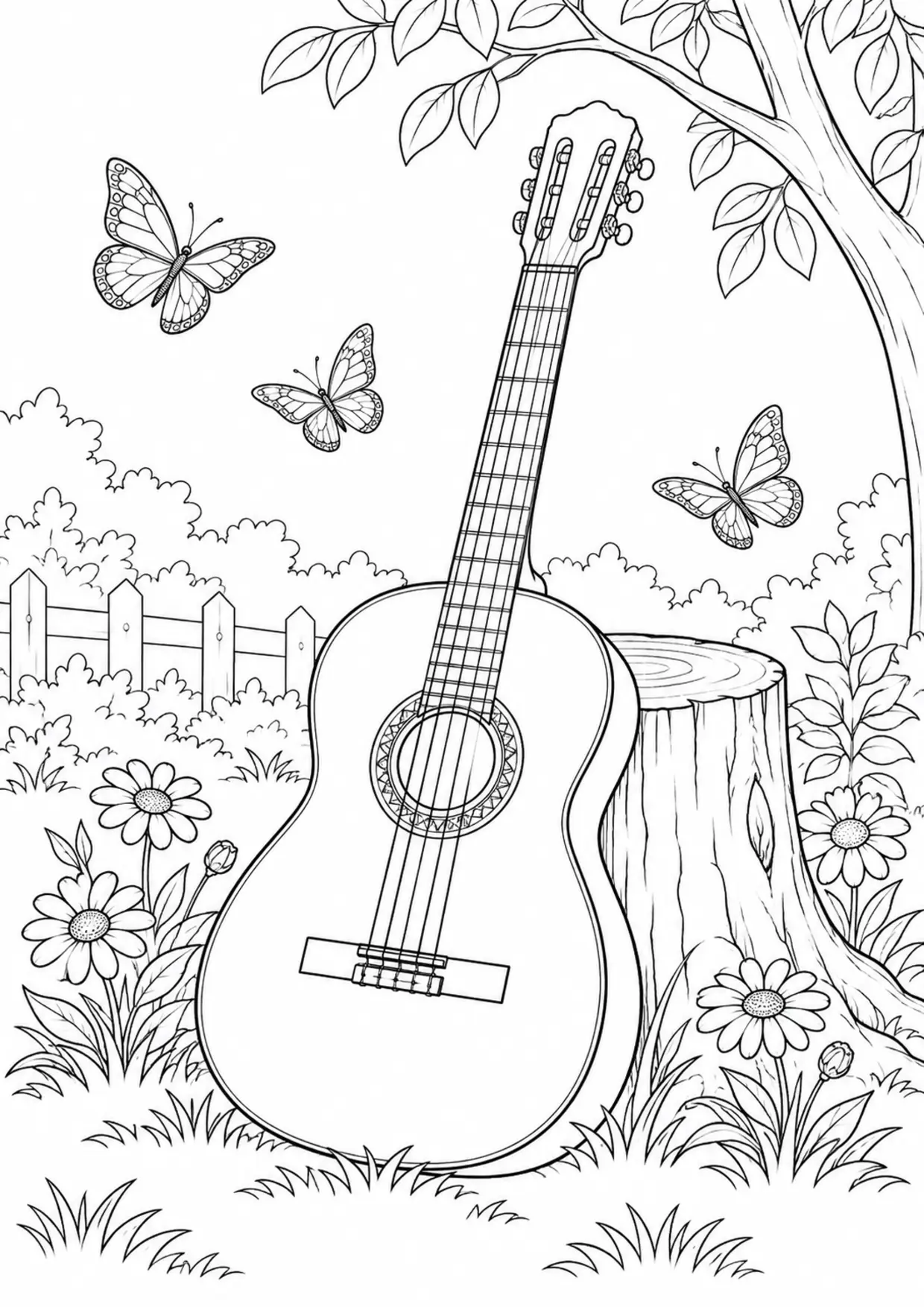 Coloriage guitare : existing à imprimer montrant existing, dessin noir et blanc