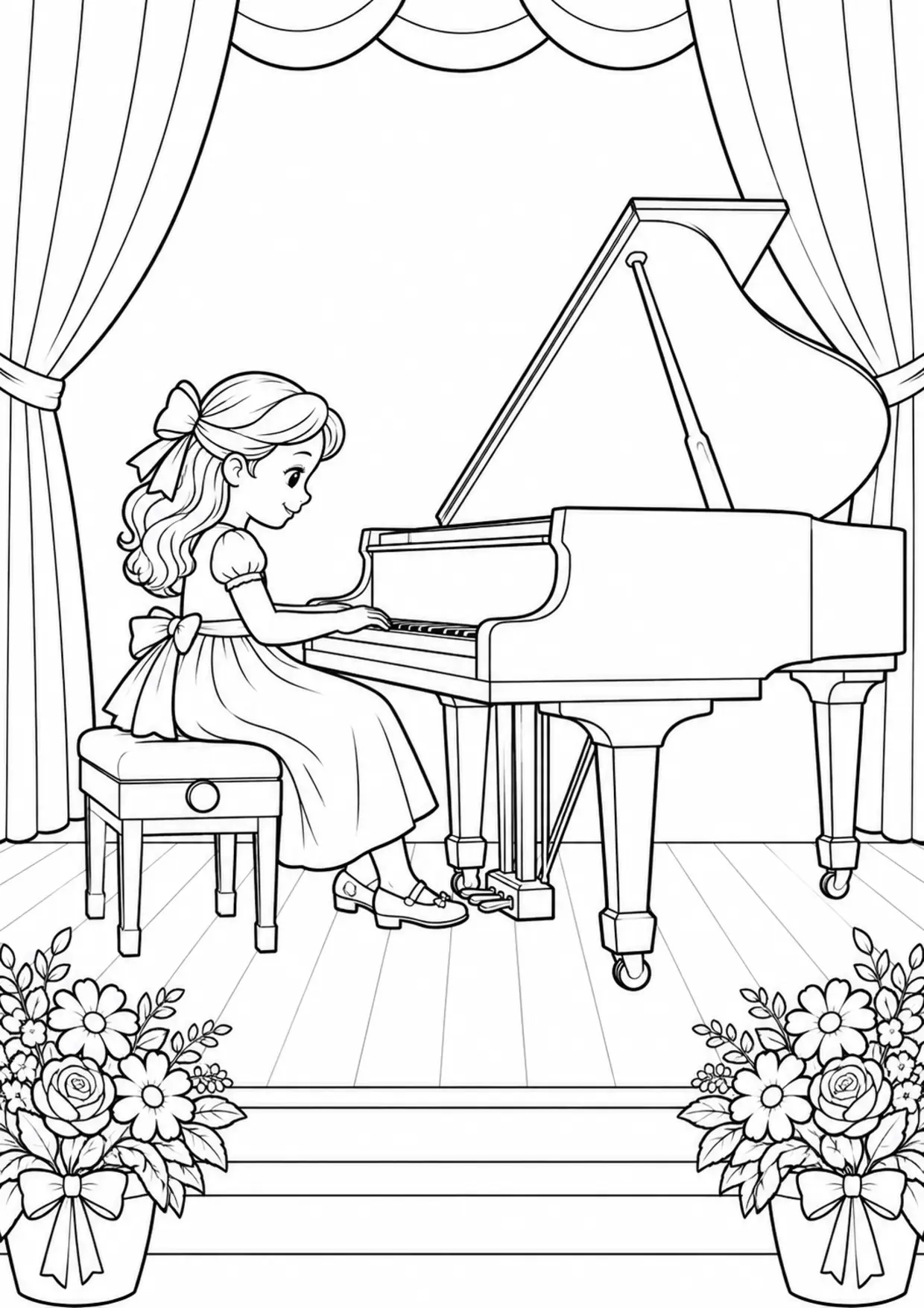 Coloriage piano : new à imprimer montrant new, dessin noir et blanc