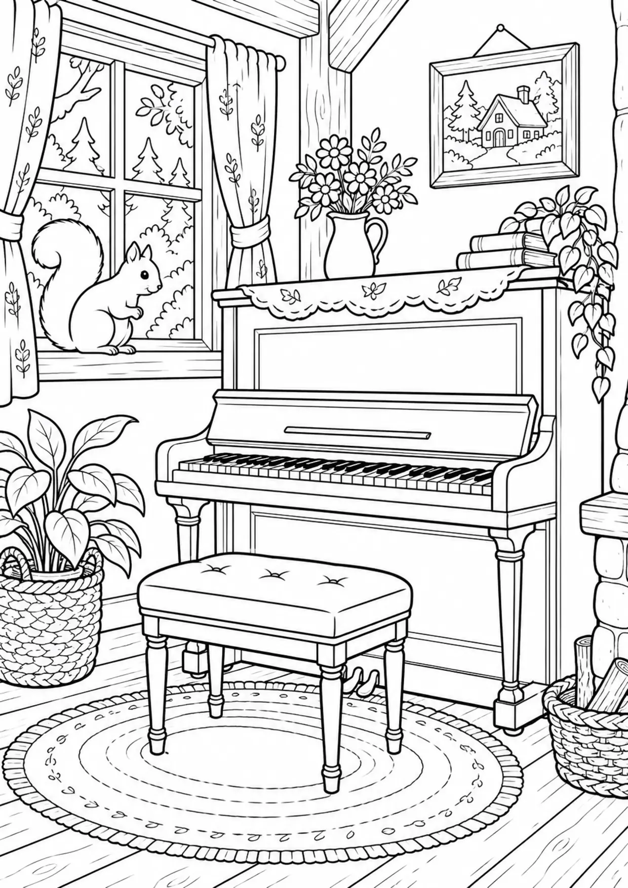 Coloriage piano : new à imprimer montrant new, dessin noir et blanc