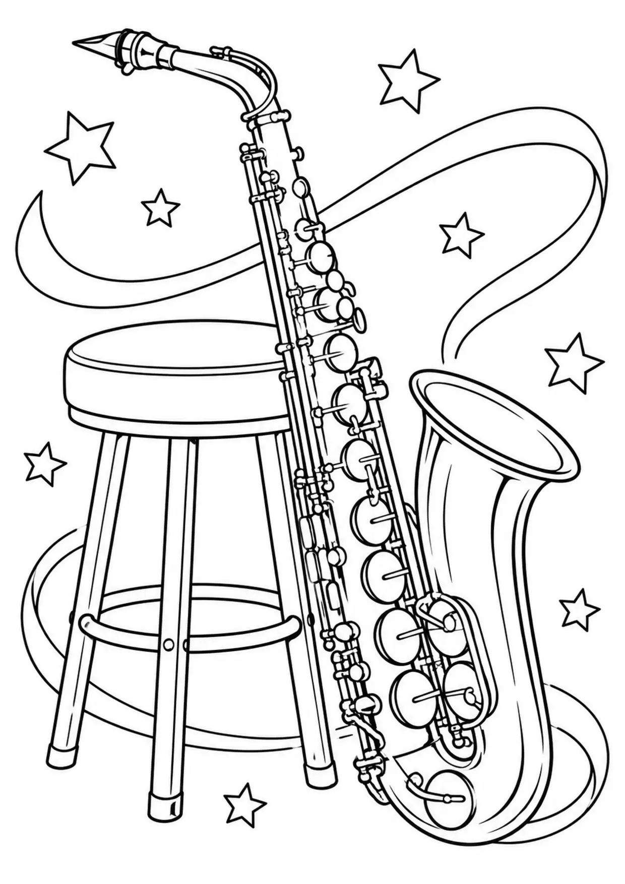 Coloriage saxophone : existing à imprimer montrant existing, dessin noir et blanc