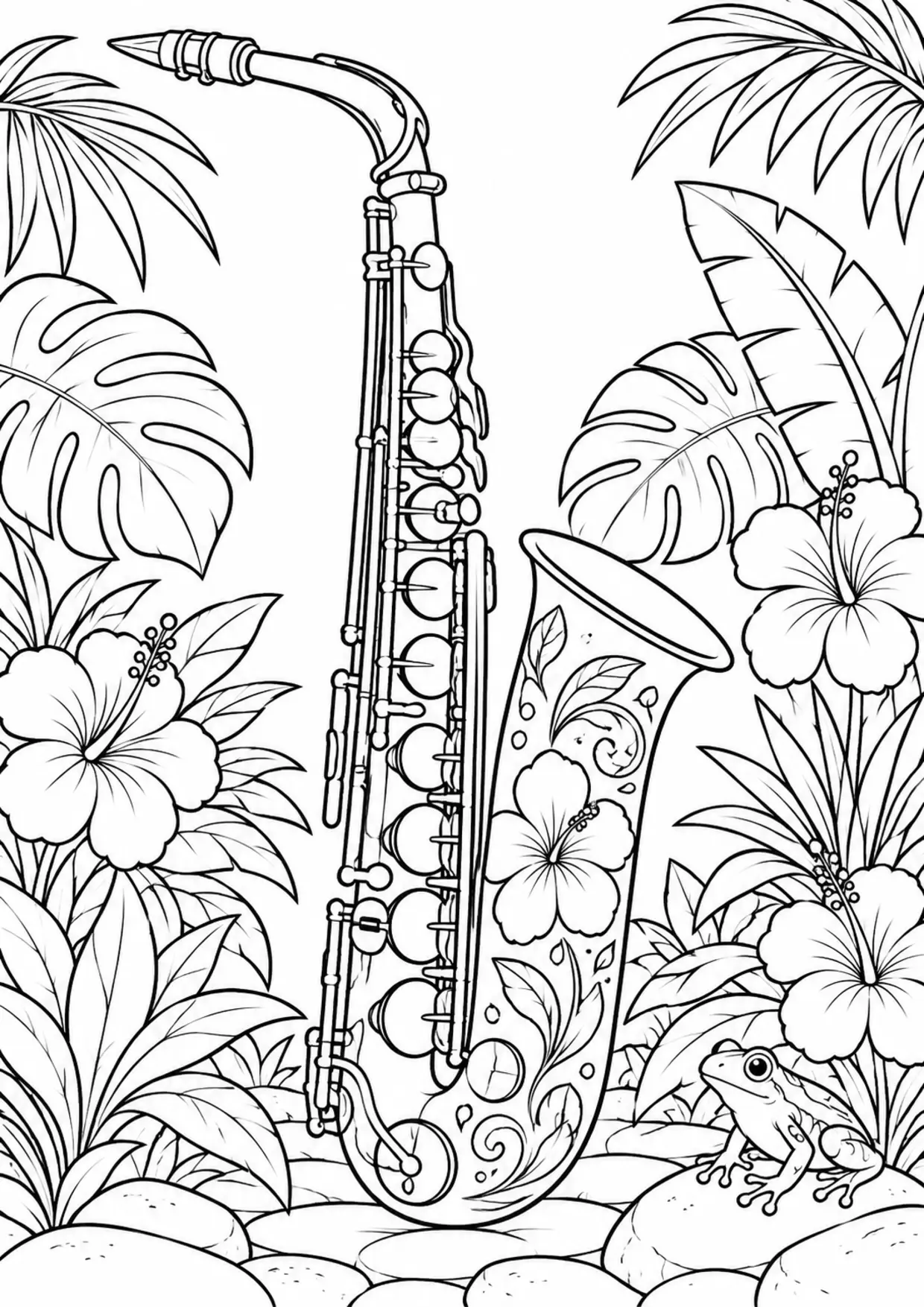 Coloriage saxophone : existing à imprimer montrant existing, dessin noir et blanc
