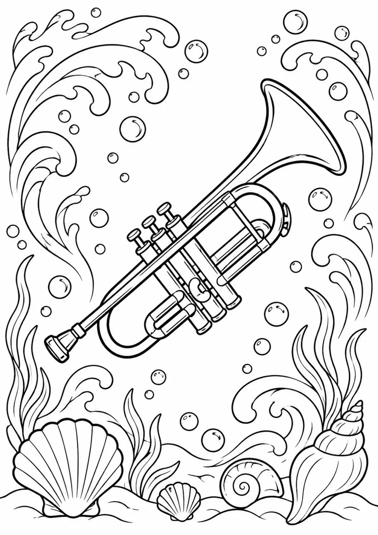 Coloriage trompette : existing à imprimer montrant existing, dessin noir et blanc