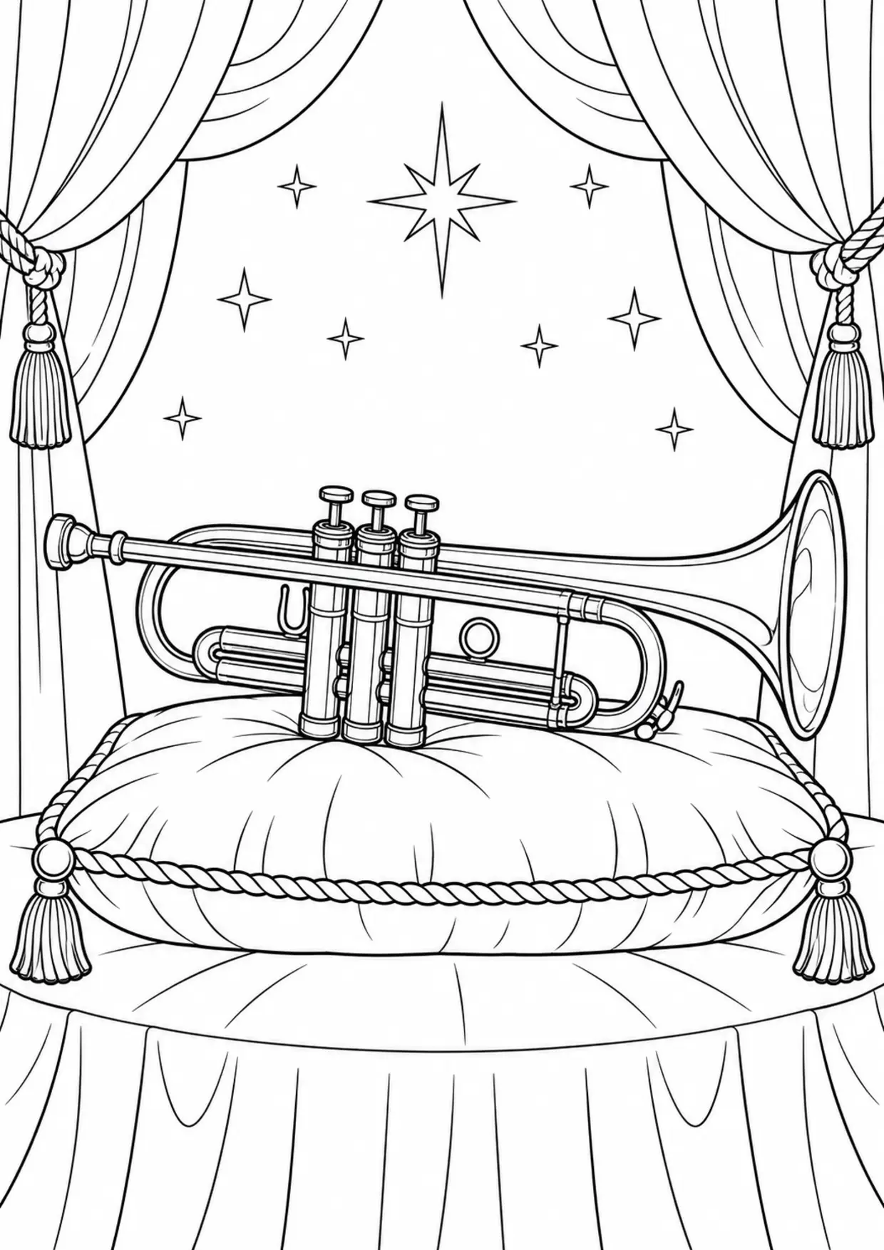 Coloriage trompette : existing à imprimer montrant existing, dessin noir et blanc