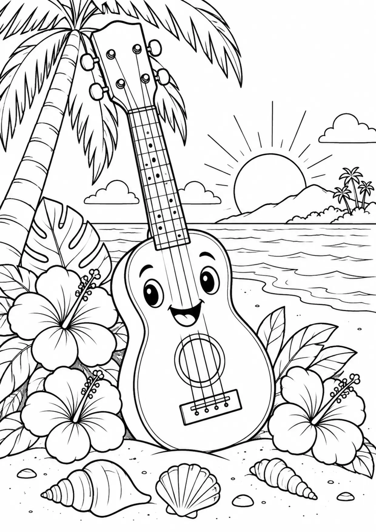 Coloriage ukulélé : existing à imprimer montrant existing, dessin noir et blanc