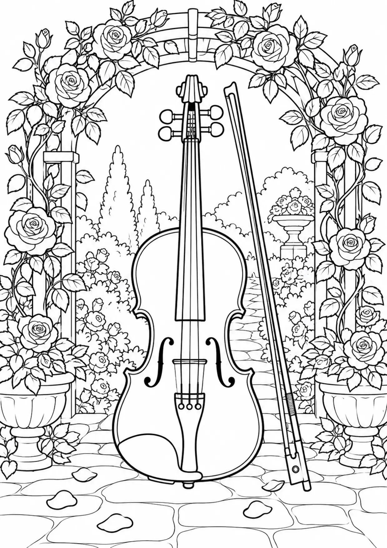 Coloriage violon : existing à imprimer montrant existing, dessin noir et blanc