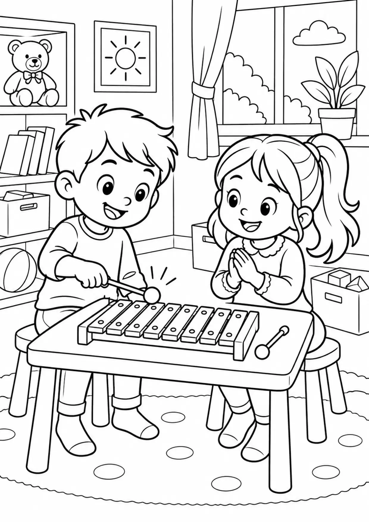 Coloriage xylophone : new à imprimer montrant new, dessin noir et blanc