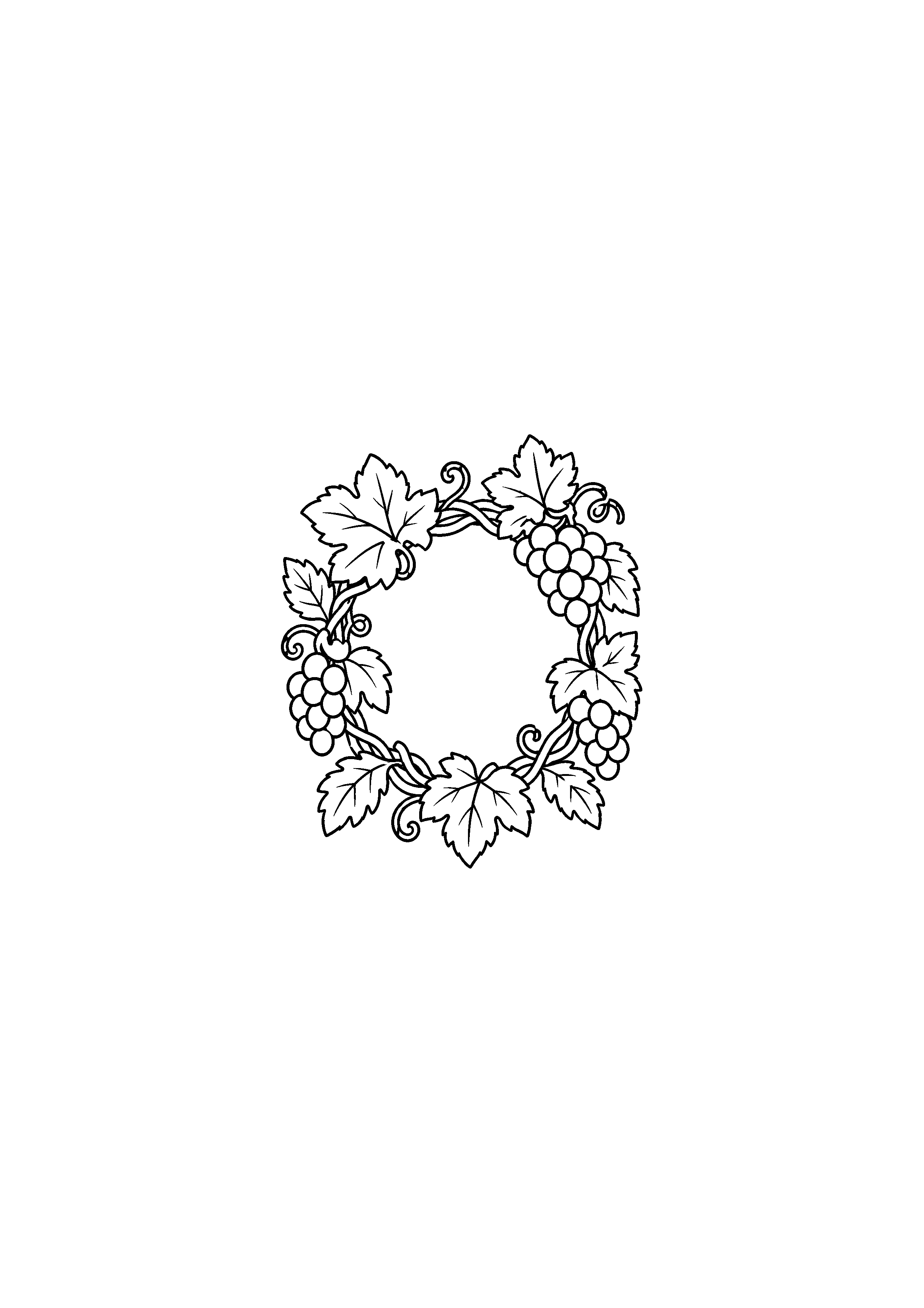 Coloriage d'une couronne d'automne composée de vigne de raisins et de feuilles