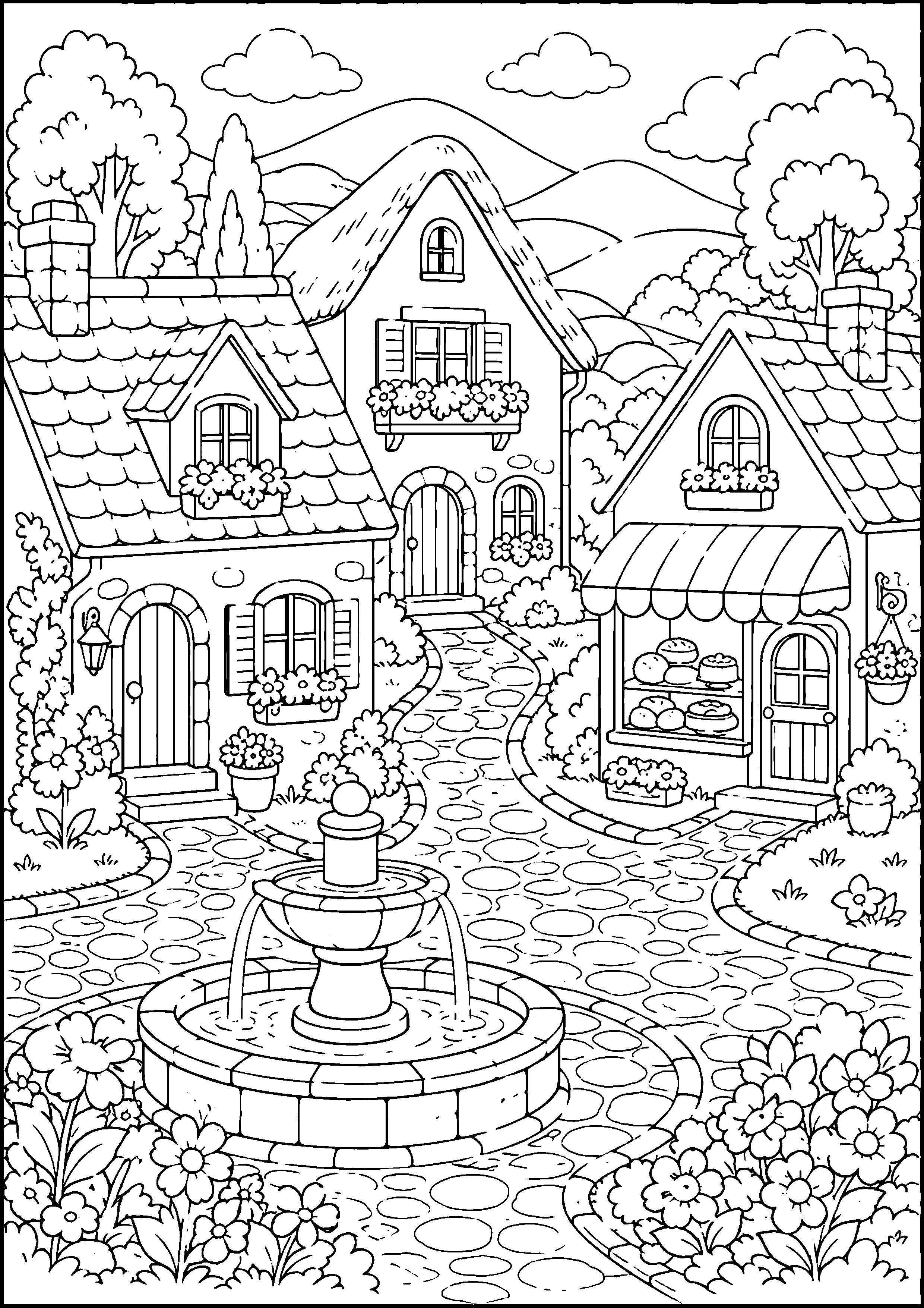 Coloriage village à imprimer – dessin n°2