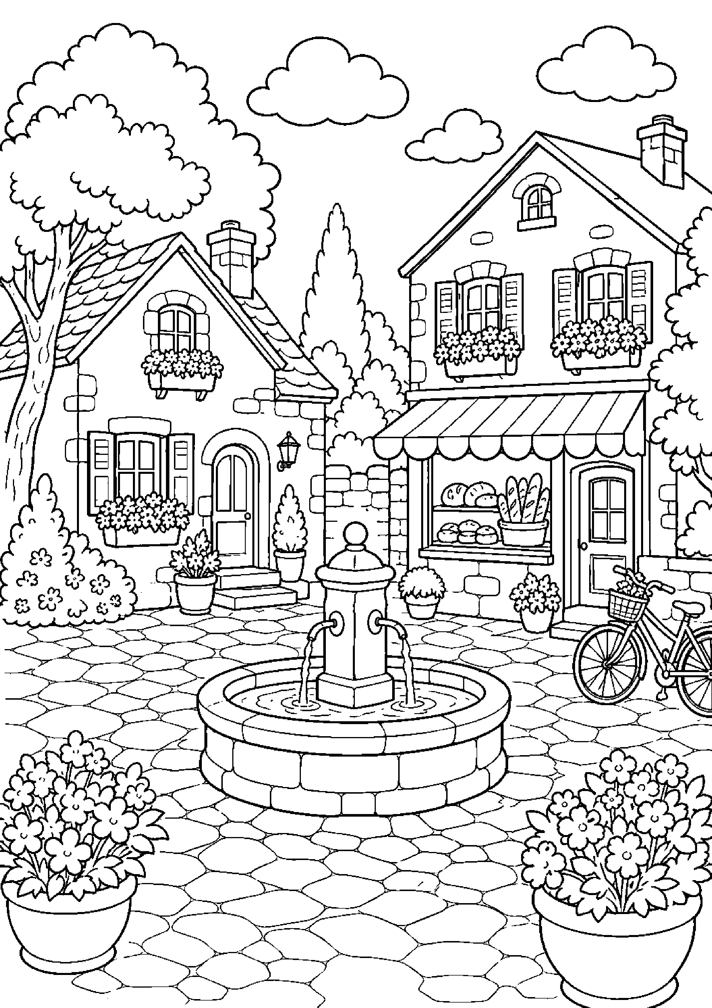 Coloriage village à imprimer – dessin n°8