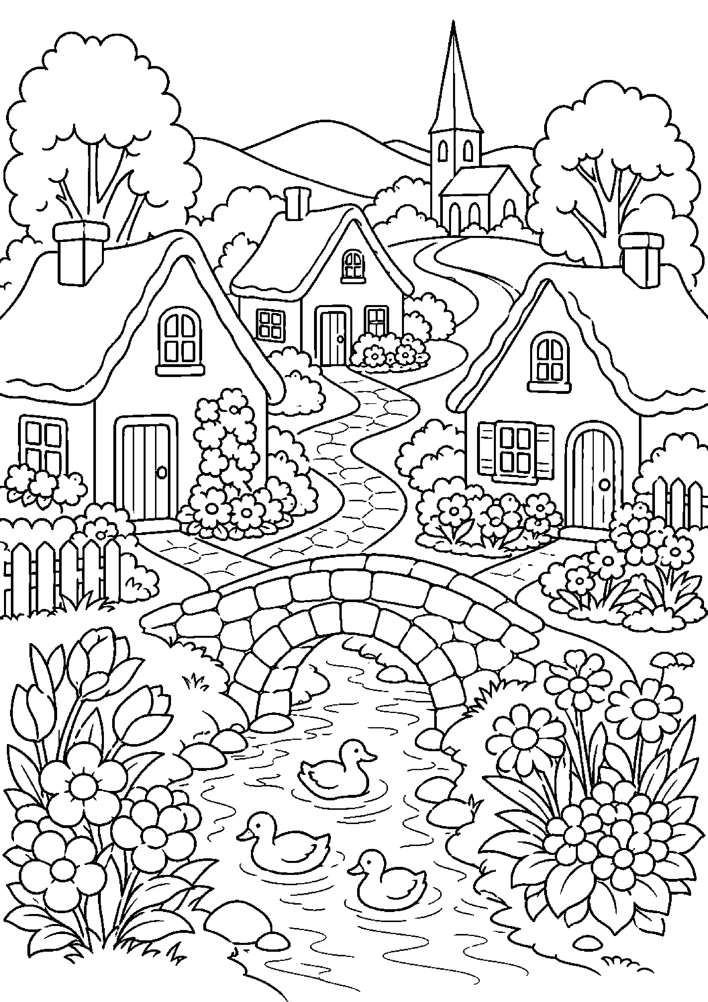 Coloriage village à imprimer – dessin n°9