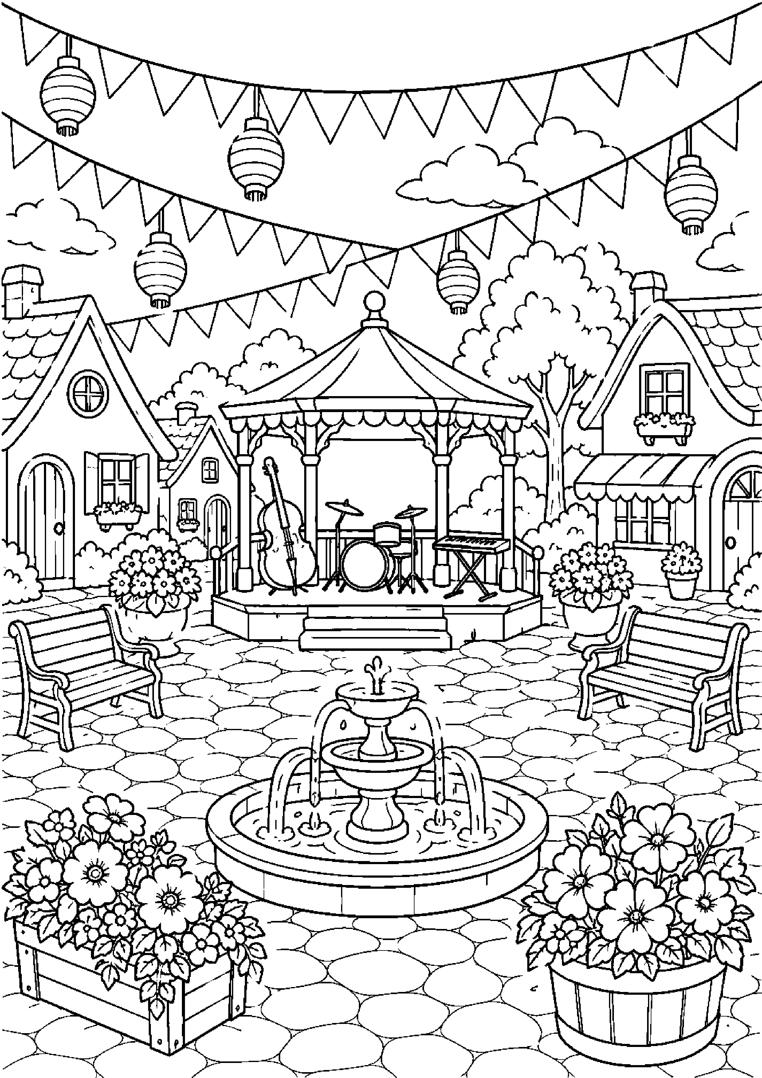 Coloriage village à imprimer – dessin n°14