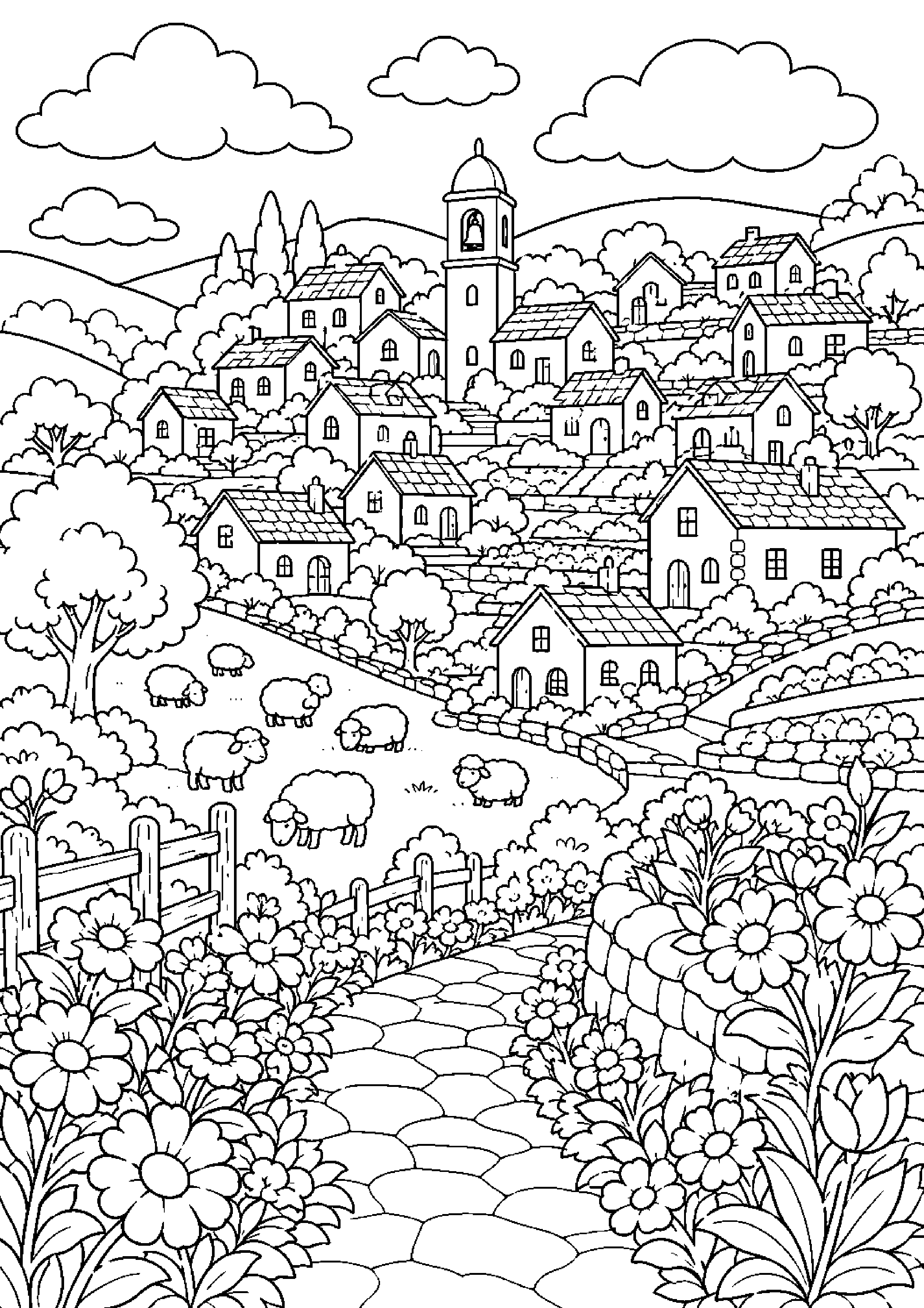 Coloriage village à imprimer – dessin n°19